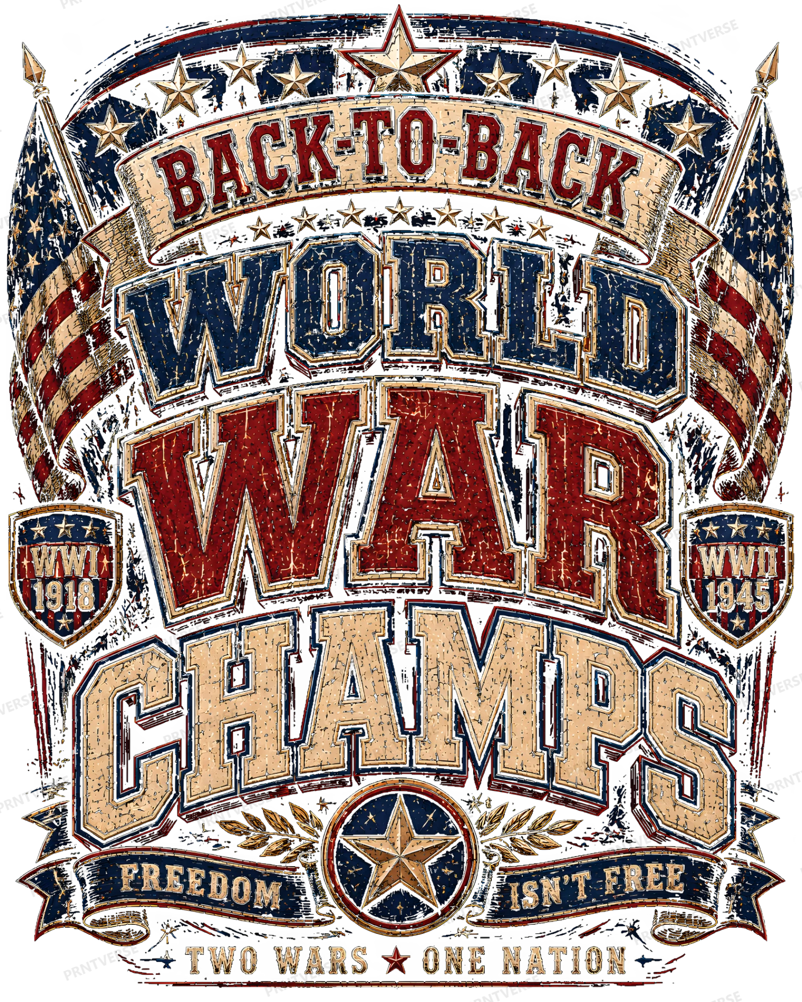 Back-to-Back World War Champs Vintage Patriot design preview wrapped on a mug