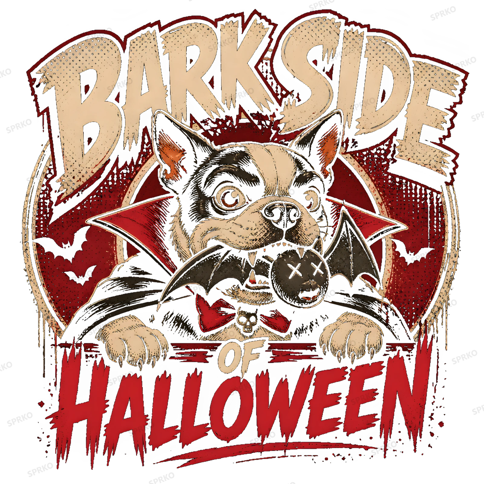 Bark Side of Halloween Vampire Boston Terrier design preview wrapped on a mug