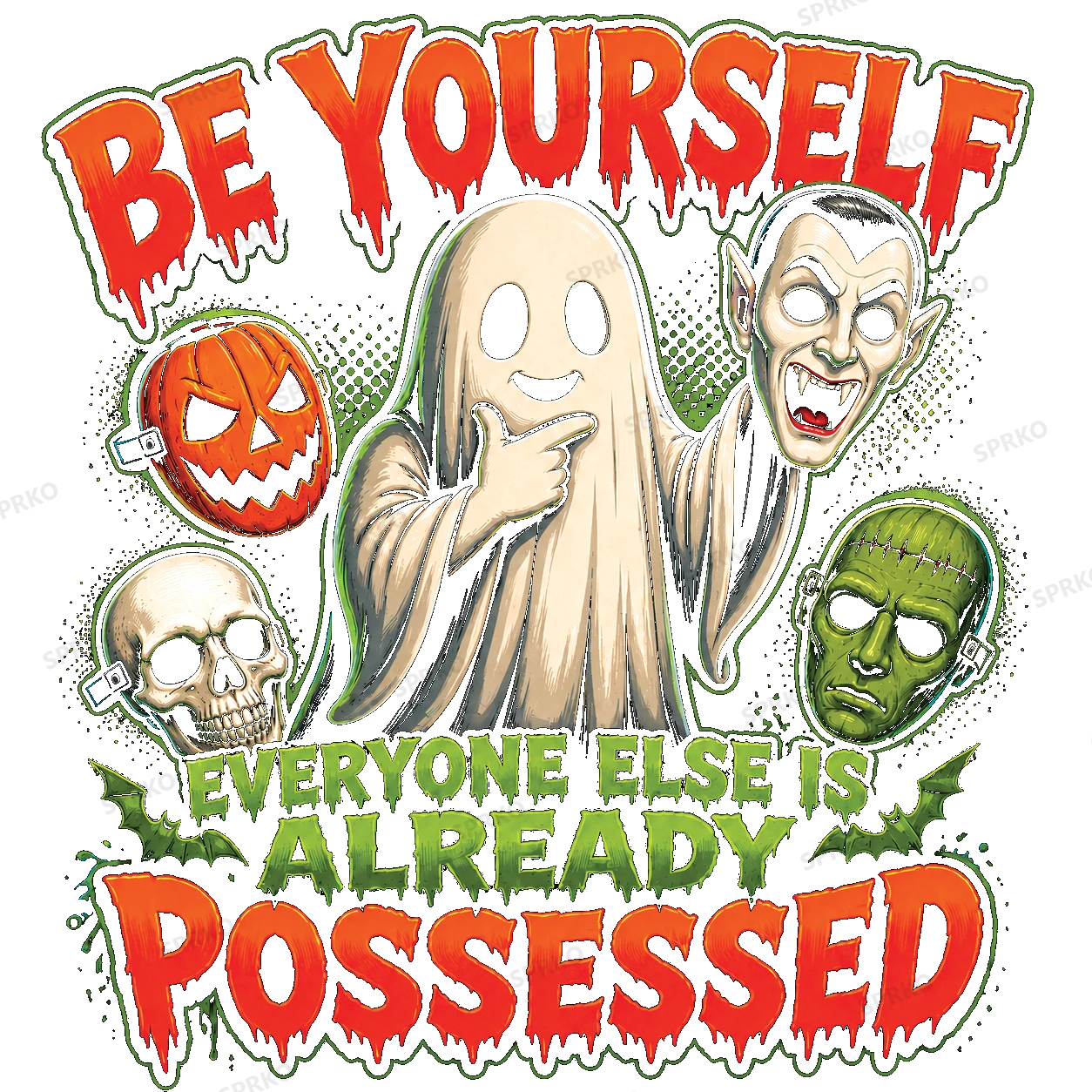 Be Yourself Everyone Else Is Already Possessed Funny Halloween Ghost design preview wrapped on a mug