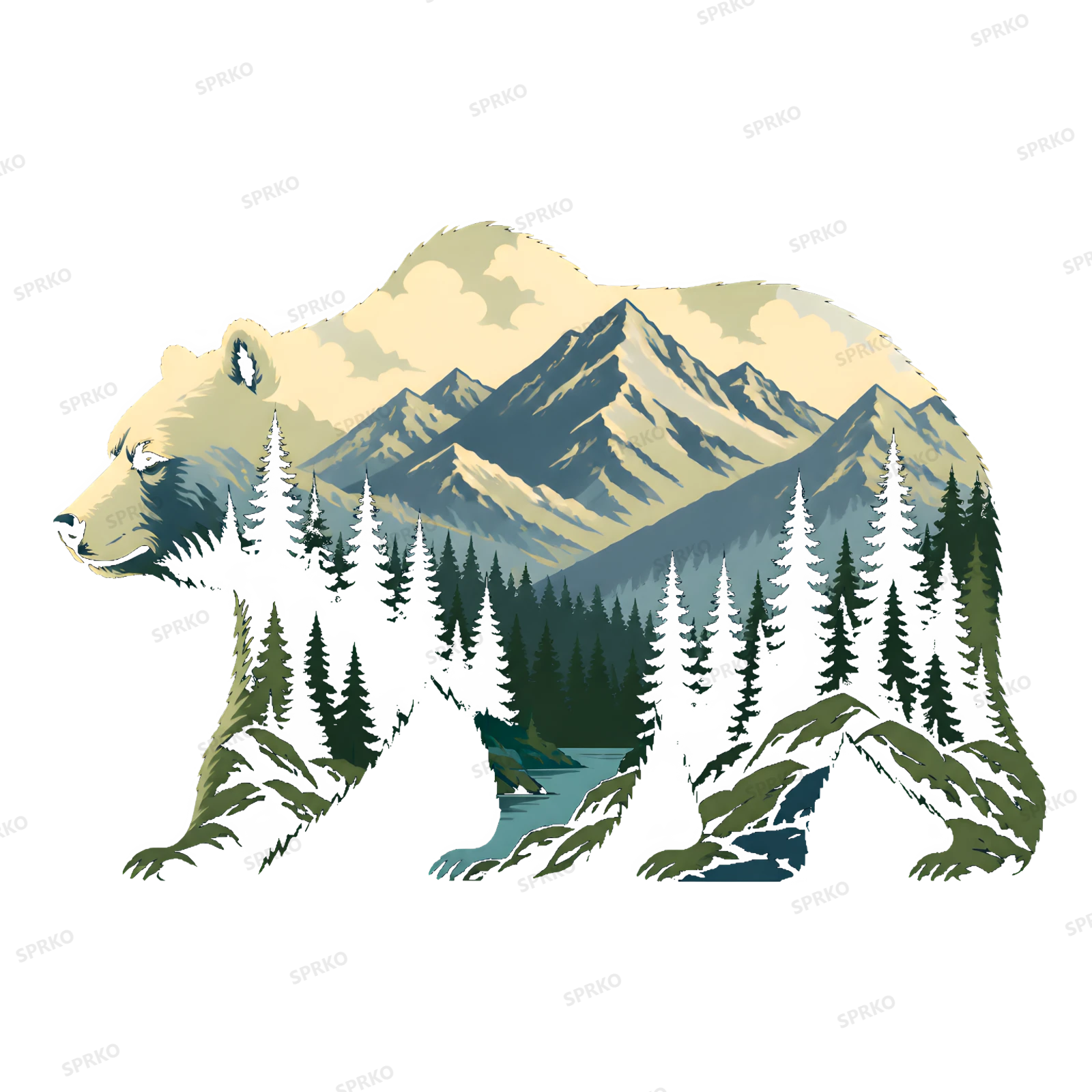 Bear with Mountain Forest Landscape Nature Lover Design design preview wrapped on a mug