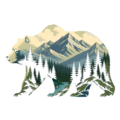 Bear with Mountain Forest Landscape Nature Lover Design