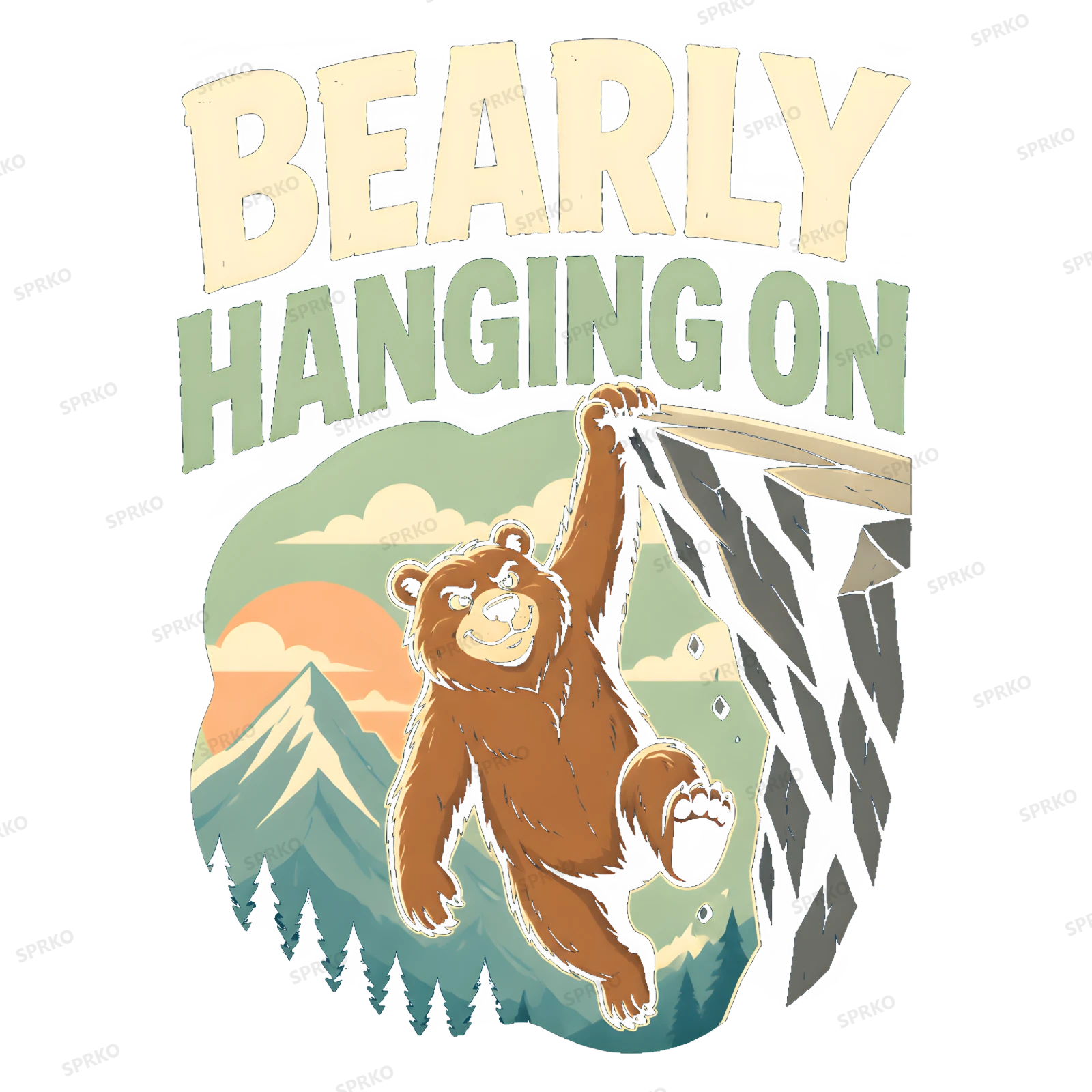 Bearly Hanging On Funny Bear Pun Design design preview wrapped on a mug