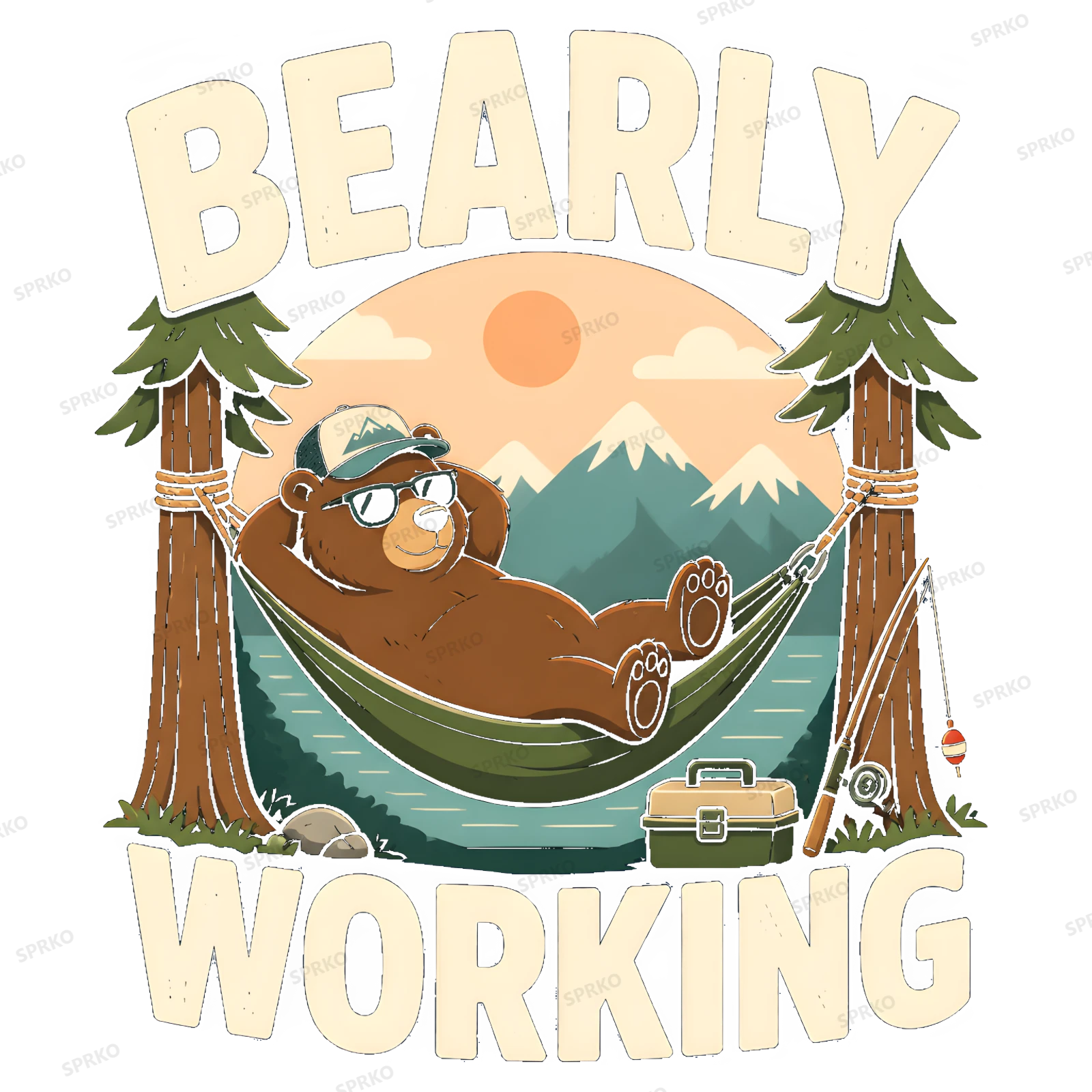 Bearly Working Lazy Fishing Bear Pun design preview wrapped on a mug