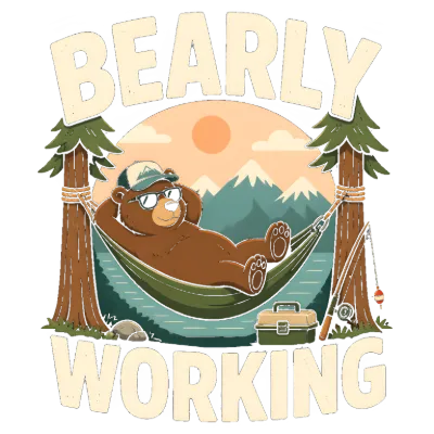 Bearly Working Lazy Fishing Bear Pun
