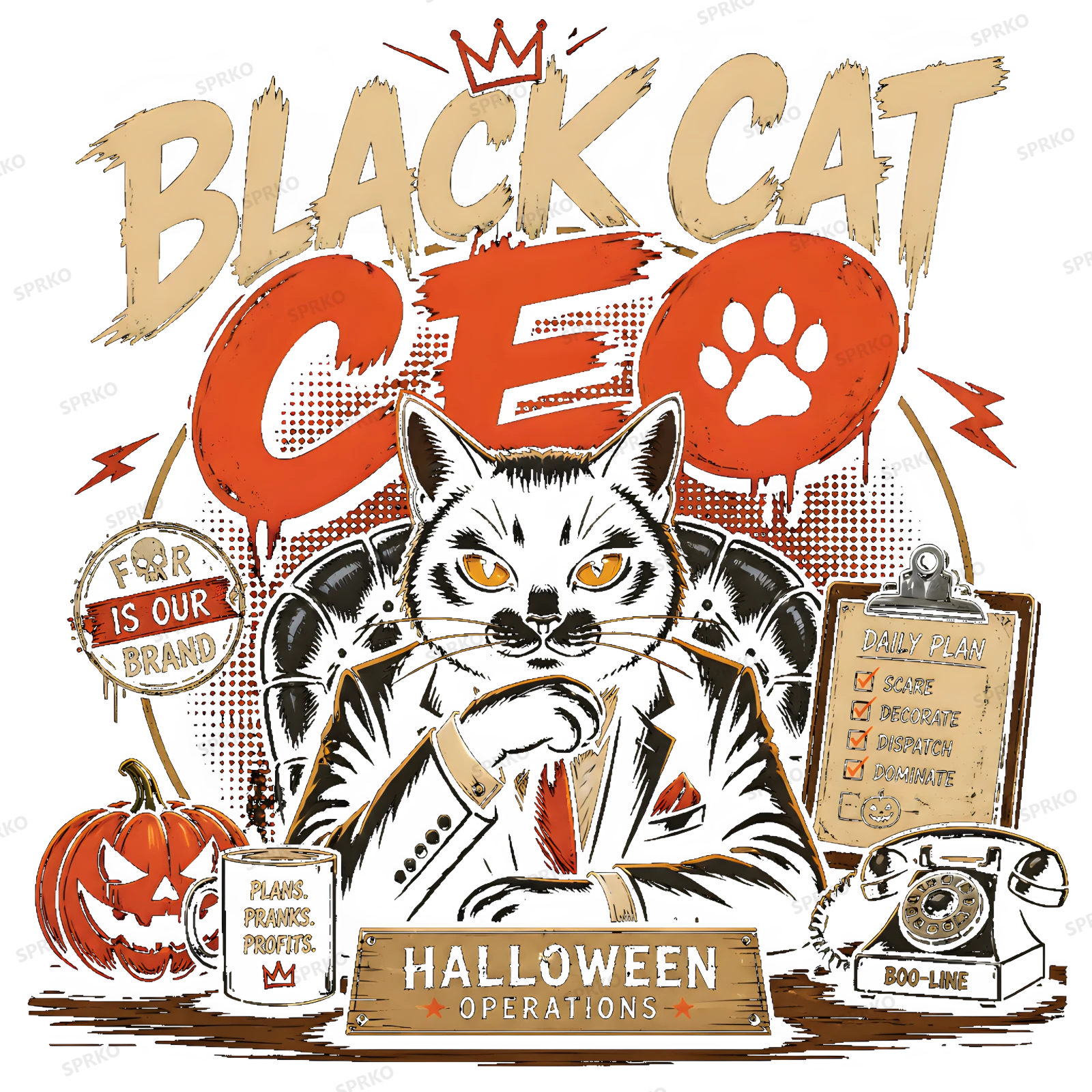 Black Cat CEO Halloween Operations design preview wrapped on a mug