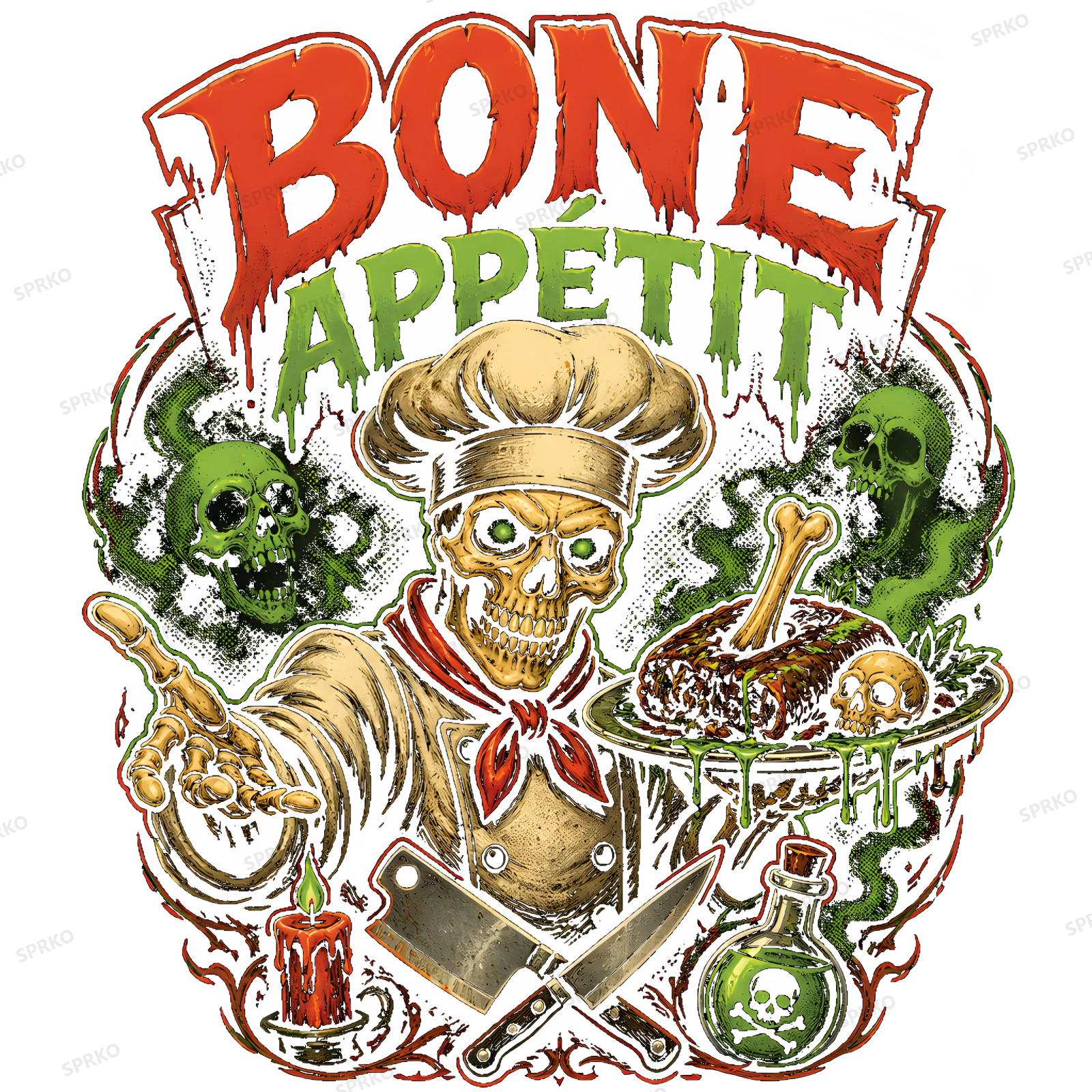 Bone Appetit Scary Chef Skull Halloween Pun design preview wrapped on a mug