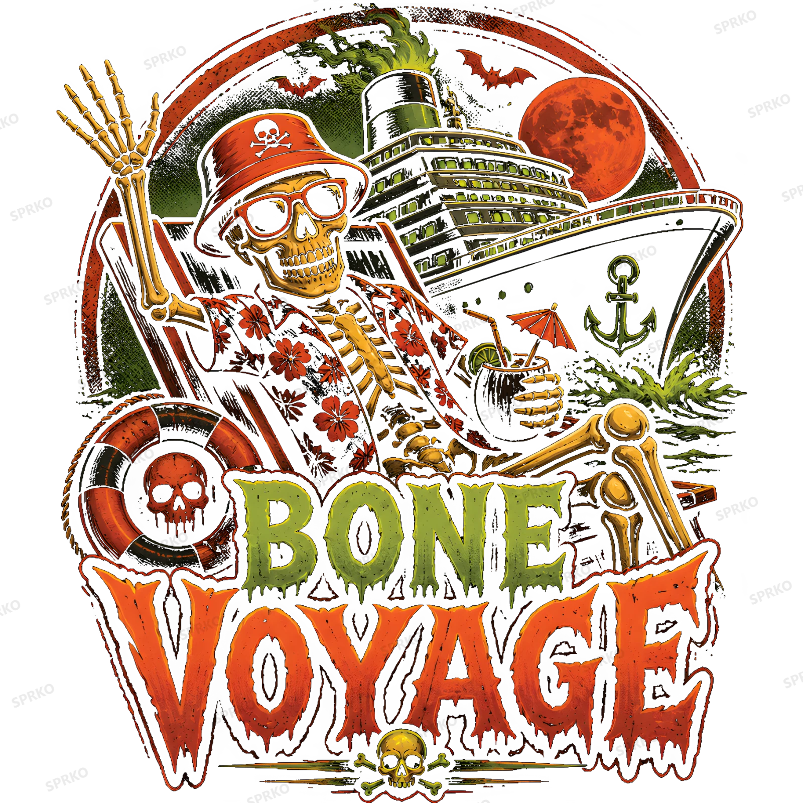 Bone Voyage Skeleton Cruise Humor design preview wrapped on a mug