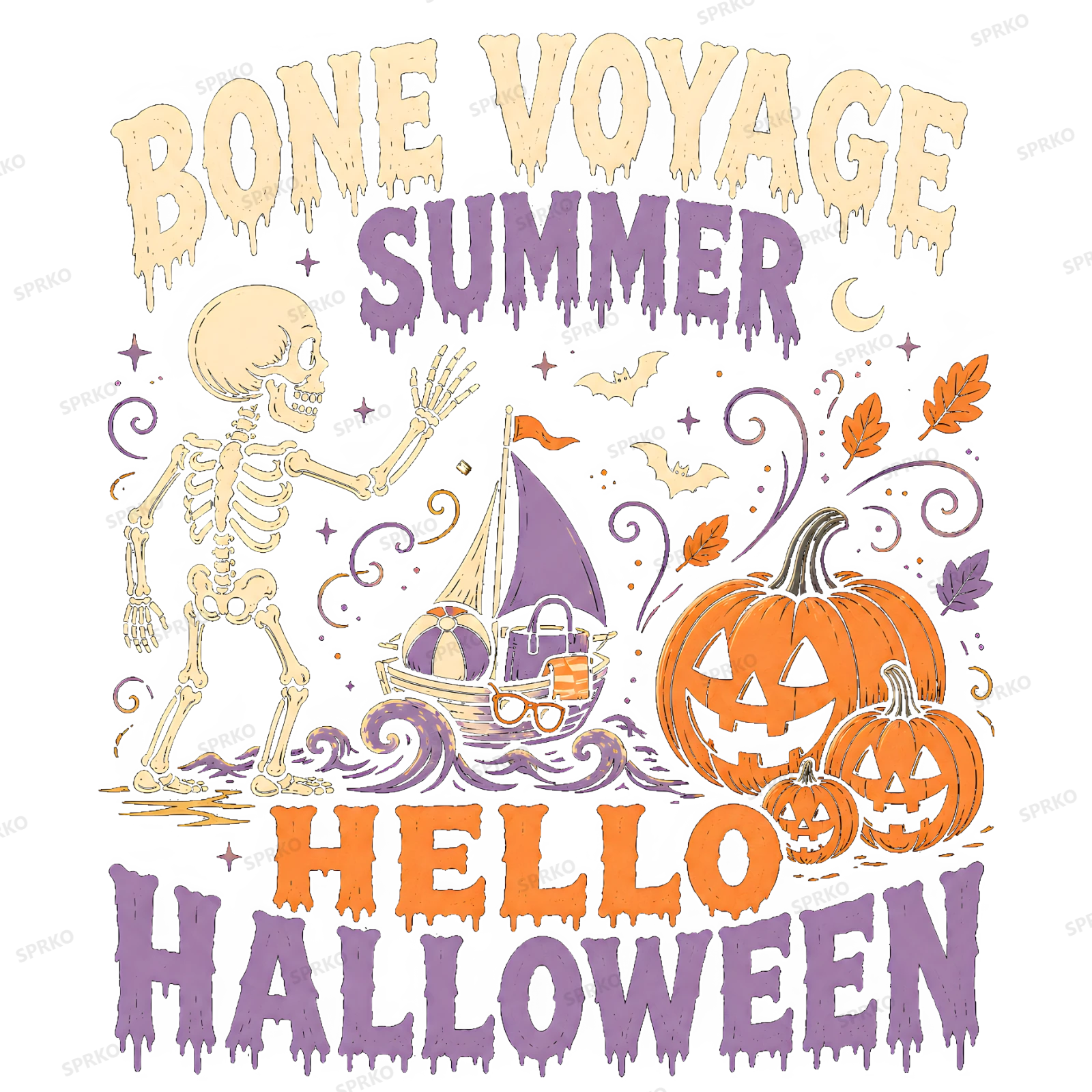 Bone Voyage Summer Hello Halloween Skeleton Sailboat Pun design preview wrapped on a mug