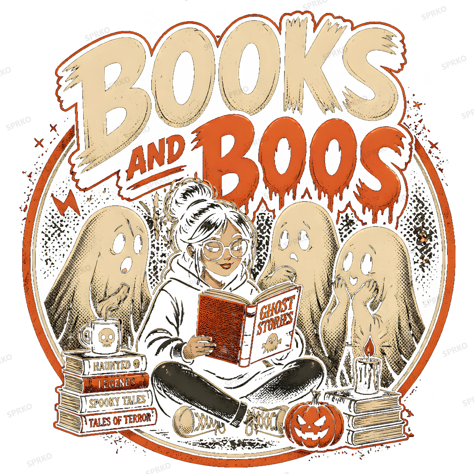 Books and Boos Halloween Reader Design design preview wrapped on a mug