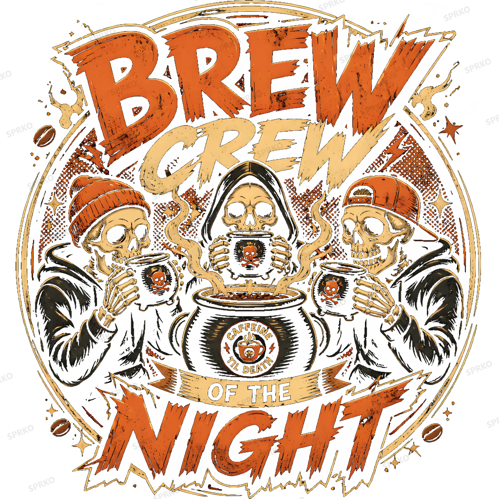 Brew Crew of the Night Coffee Skeletons design preview wrapped on a mug