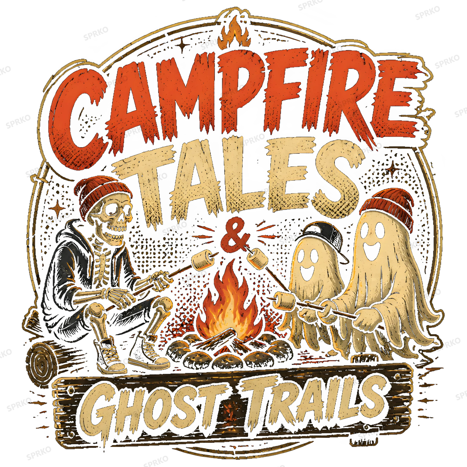 Campfire Tales & Ghost Trails Skeleton Halloween Design design preview wrapped on a mug