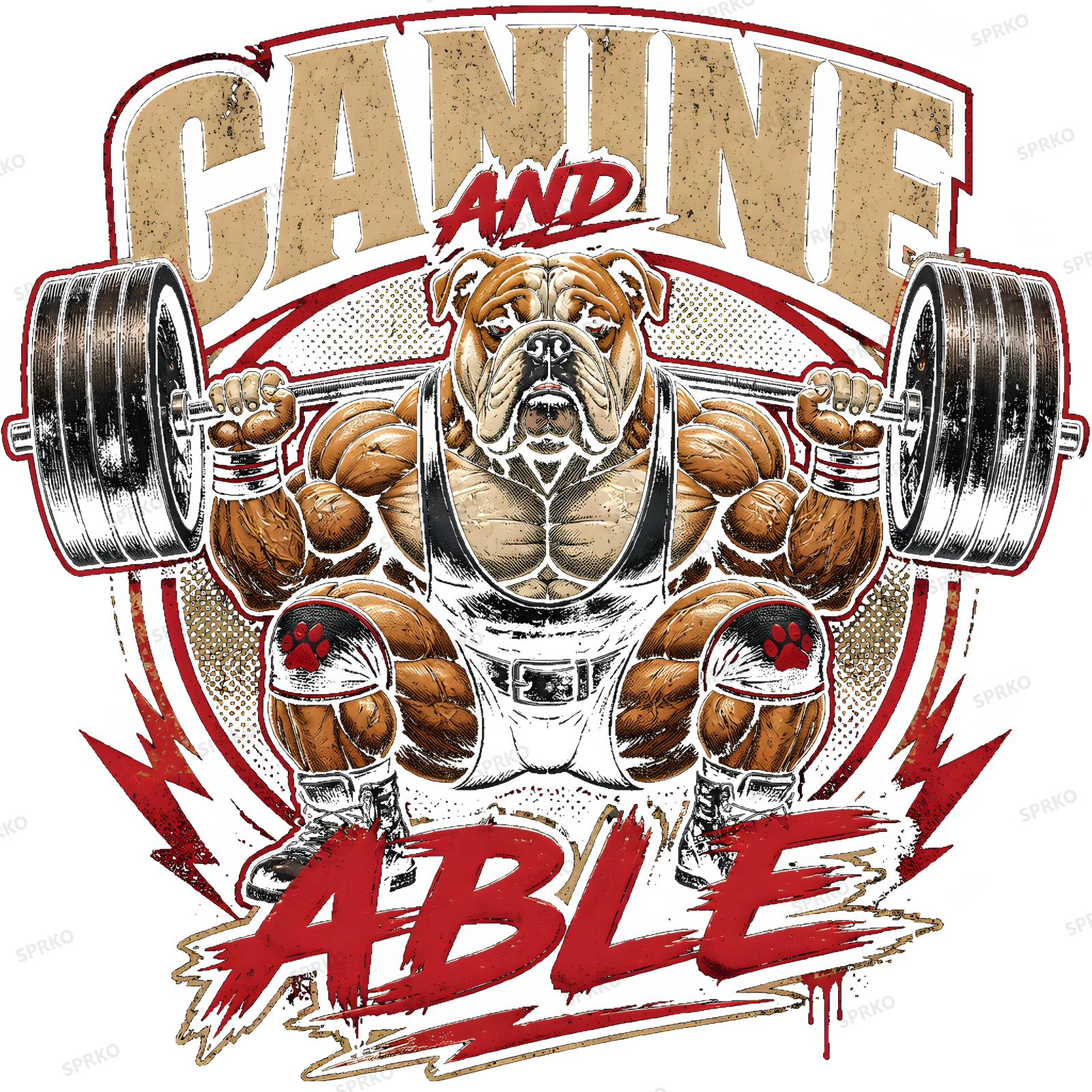 Canine and Able Powerlifting Bulldog design preview wrapped on a mug