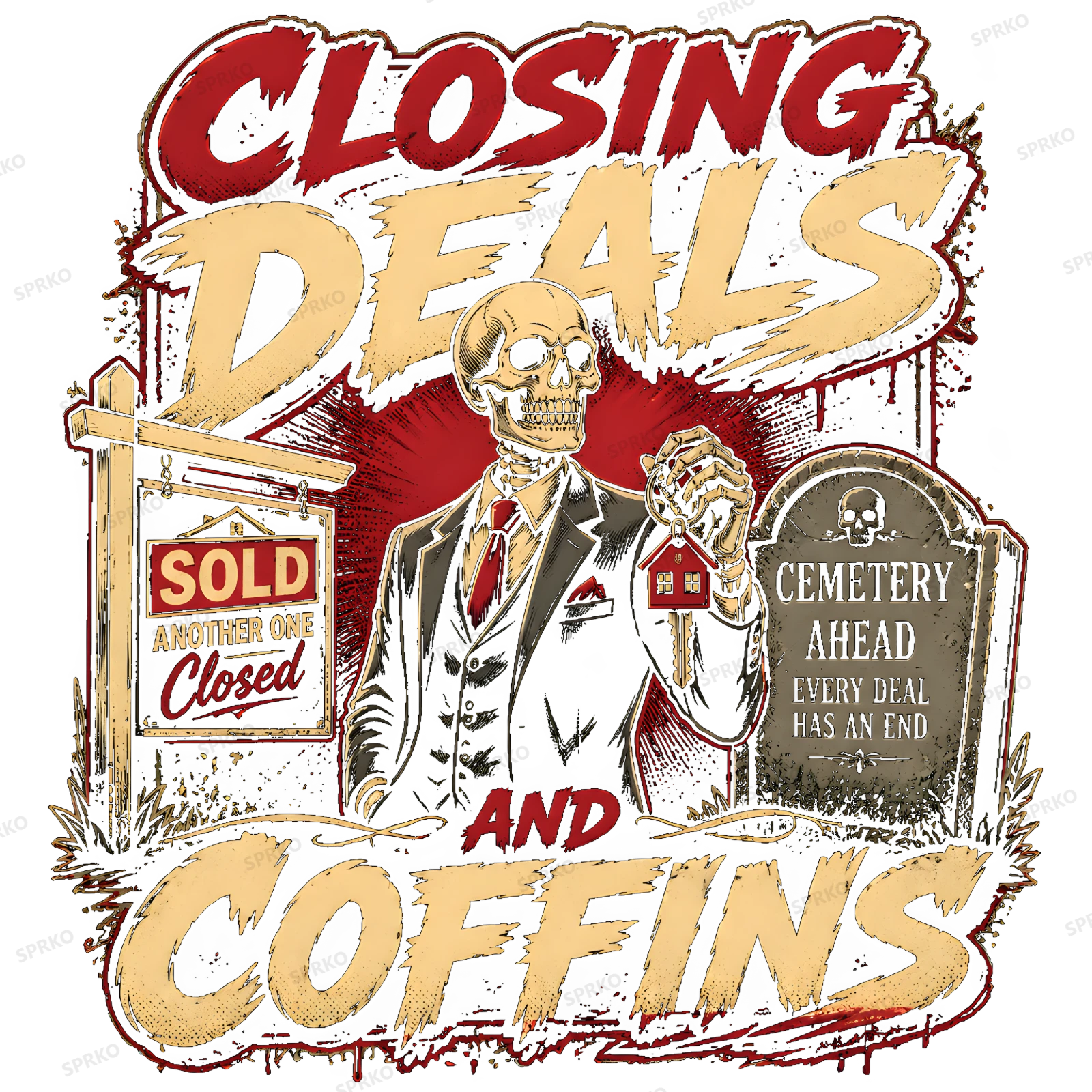 Closing Deals and Coffins Real Estate Skeleton design preview wrapped on a mug