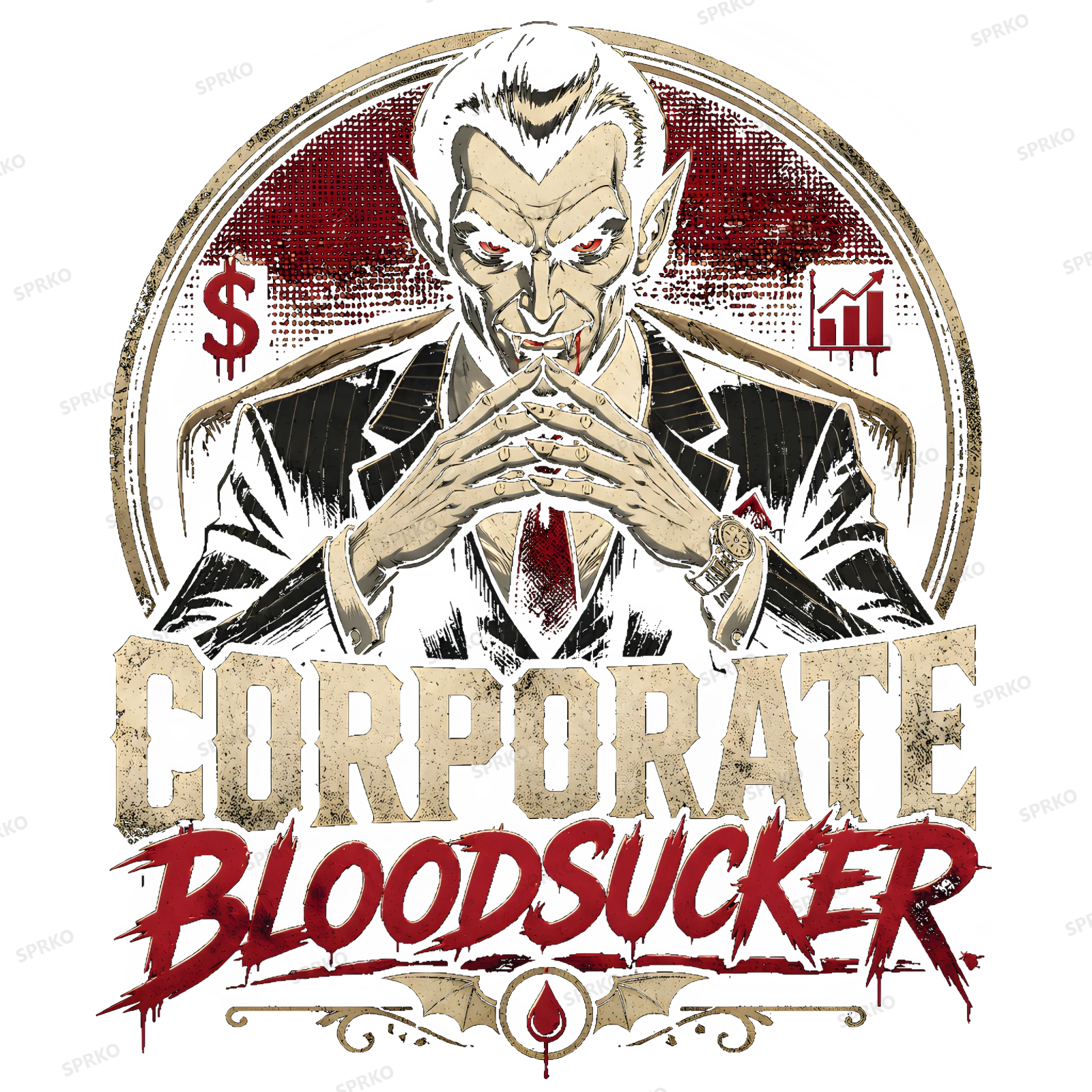 Corporate Bloodsucker Vampire Satire Design design preview wrapped on a mug