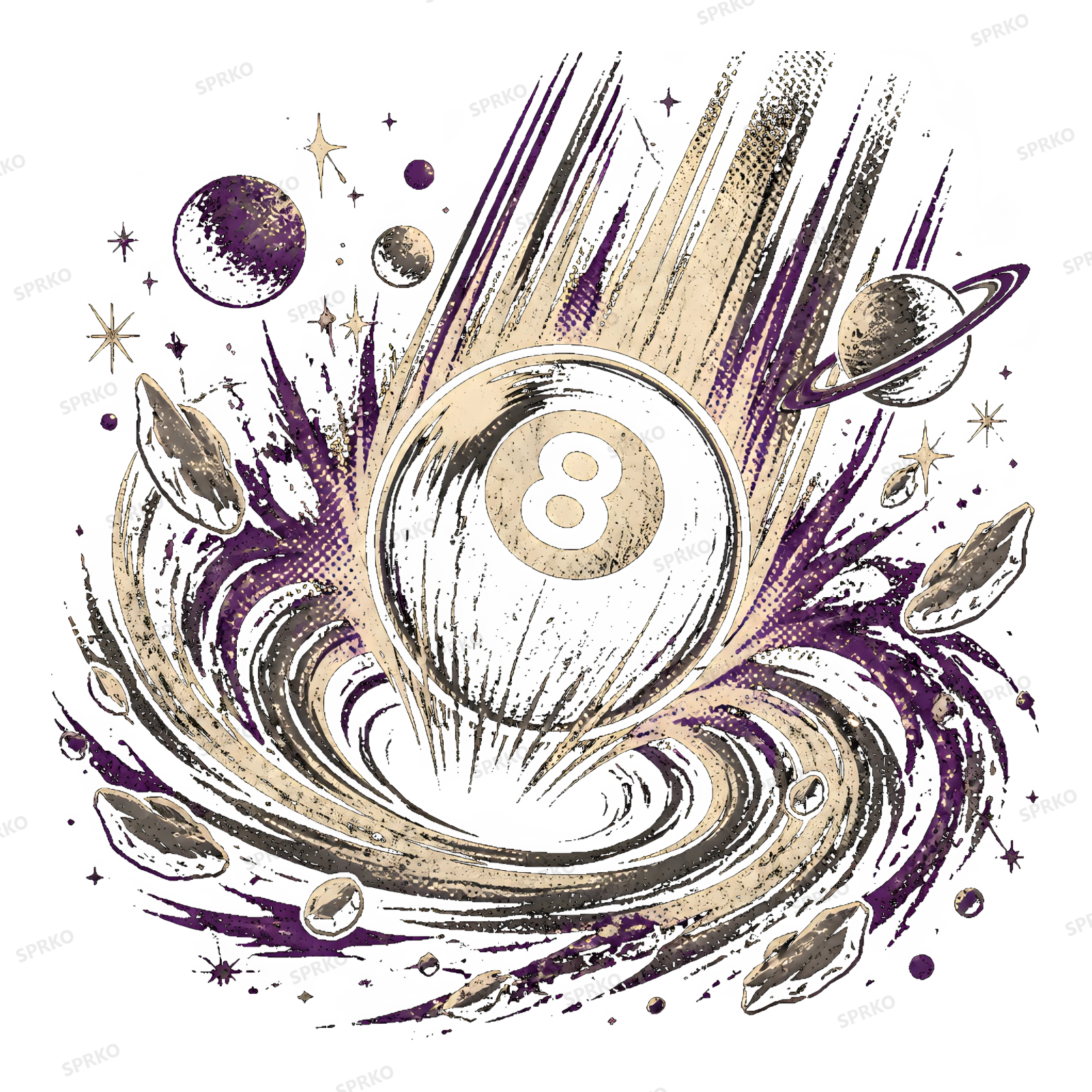 Cosmic 8 Ball with Planets and Asteroids design preview wrapped on a mug