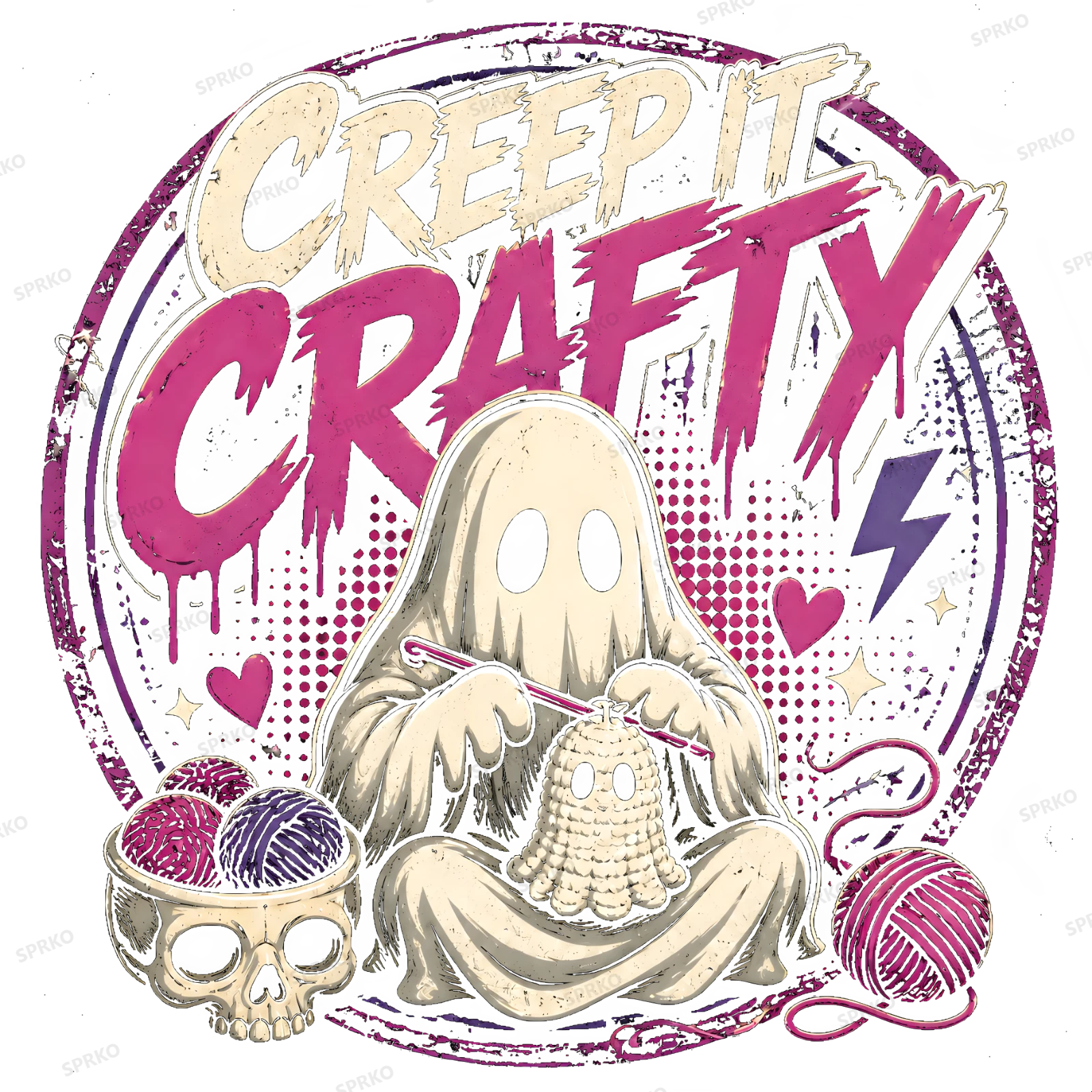 Creep It Crafty Crochet Ghost design preview wrapped on a mug