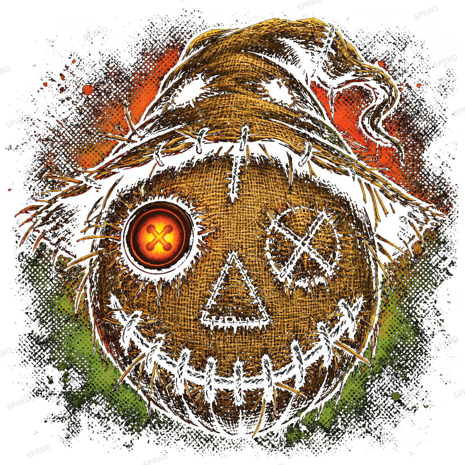 Creepy Scarecrow Halloween Jack-o-Lantern Face design preview wrapped on a mug