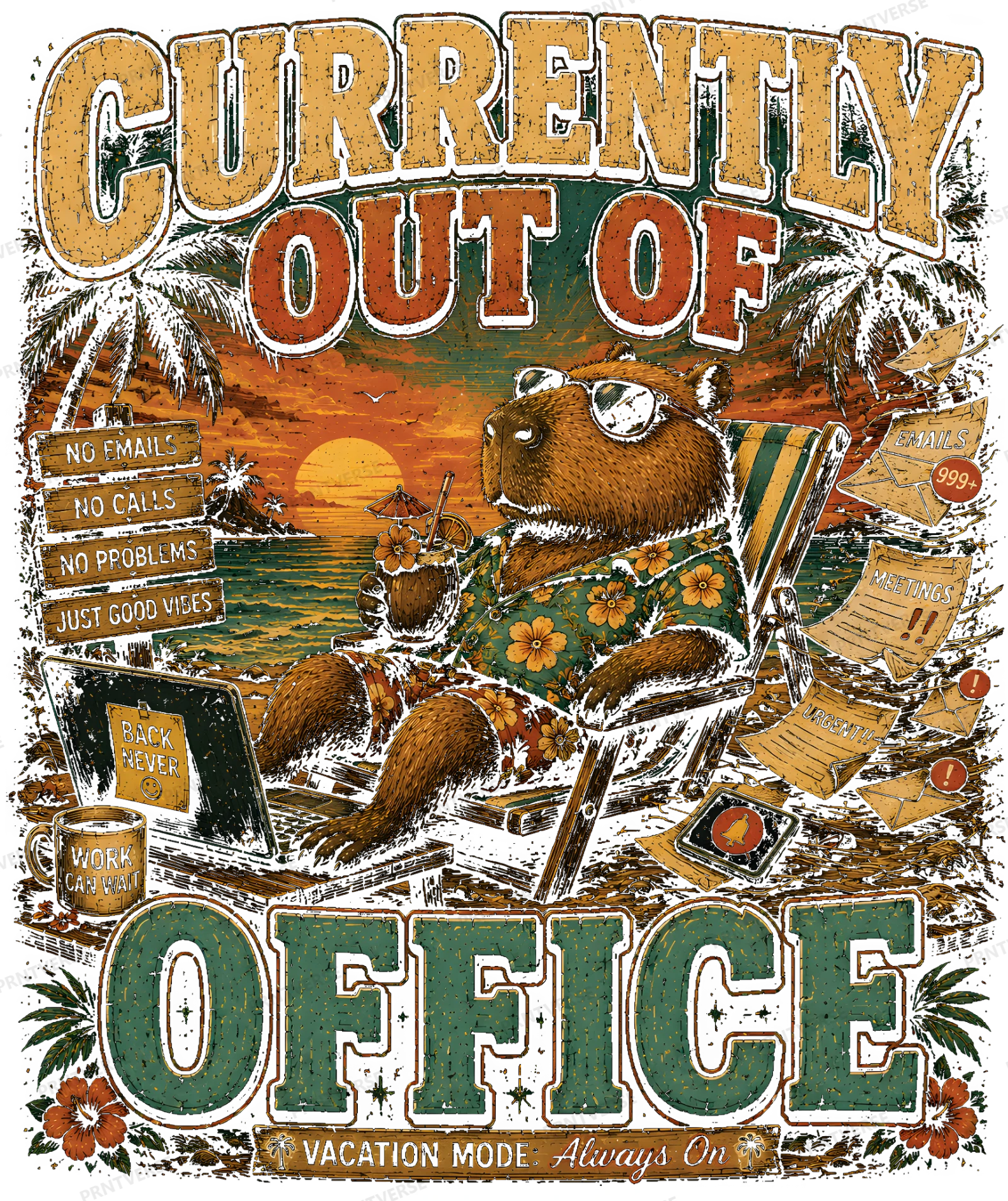 Currently Out of Office Capybara Vacation design preview wrapped on a mug