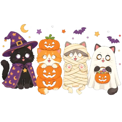 Cute Halloween Cats in Costume