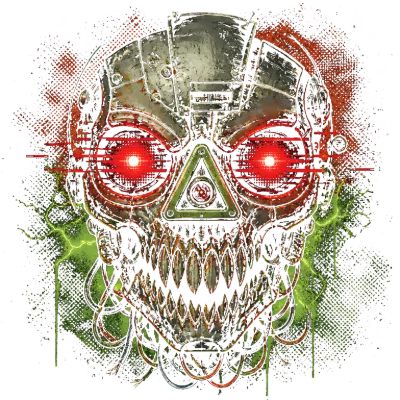 Cybernetic Skull with Red Eyes and Green Lightning