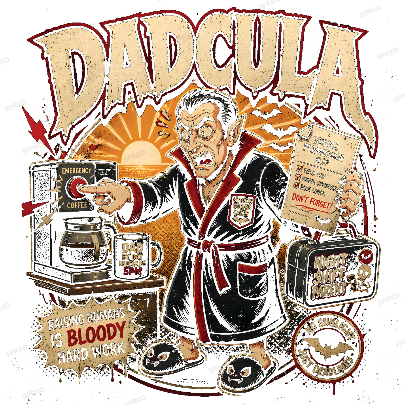 Dadcula Coffee Emergency Funny Vampire Dad design preview wrapped on a mug