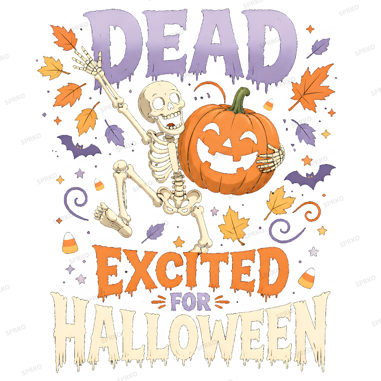 Dead Excited For Halloween Skeleton Pumpkin design preview wrapped on a mug