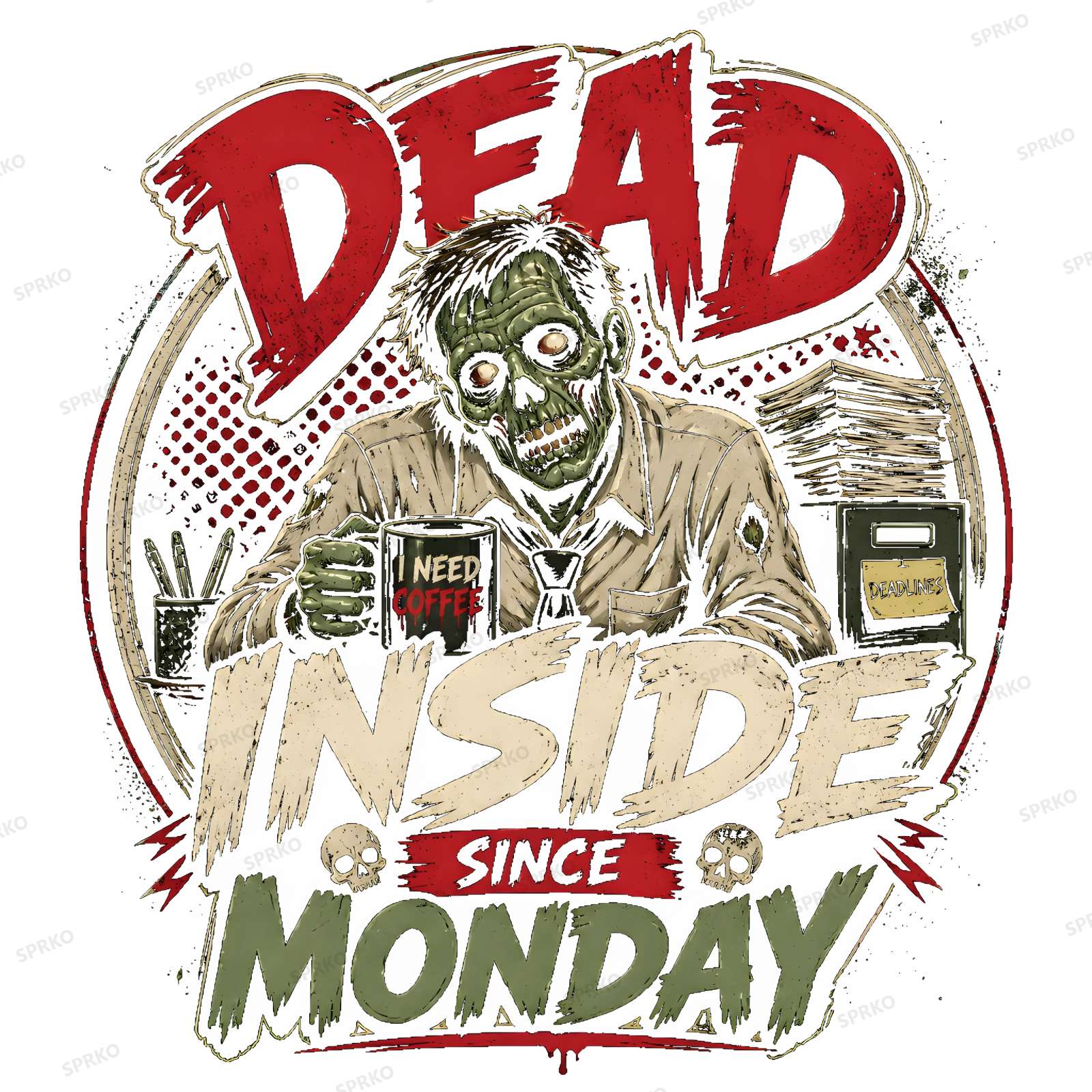 Dead Inside Since Monday Zombie Office Design design preview wrapped on a mug