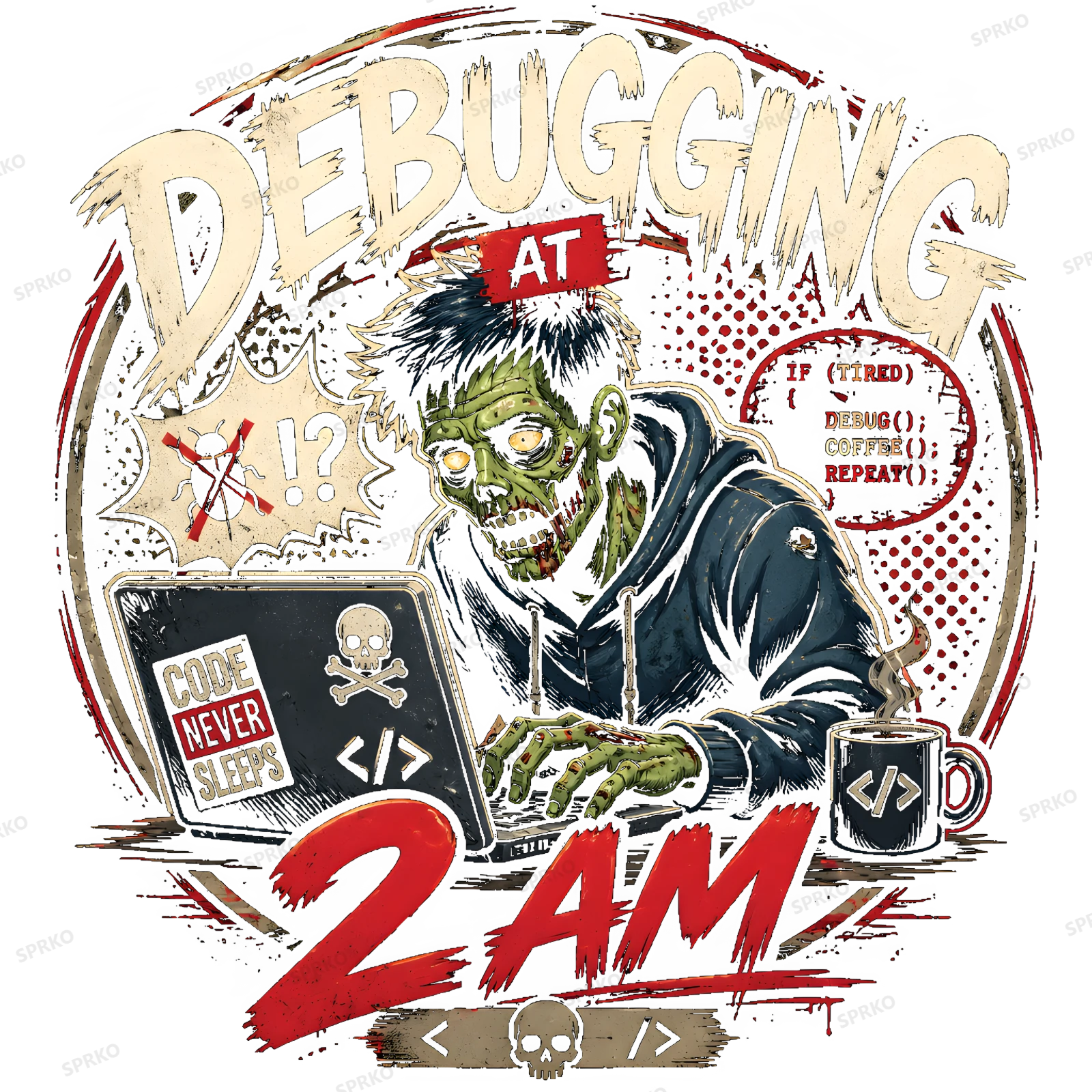 Debugging at 2AM Zombie Programmer Design design preview wrapped on a mug