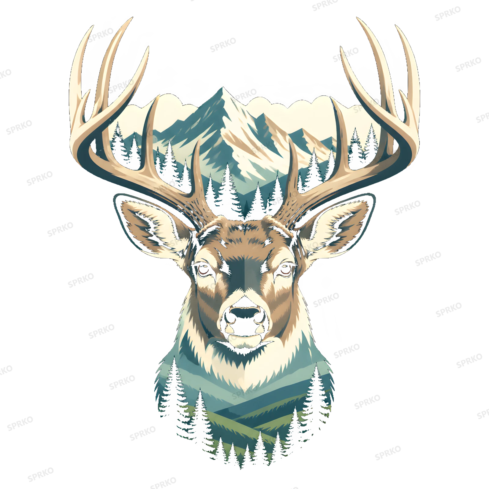 Majestic Deer Head Mountain Forest Silhouette design preview wrapped on a mug