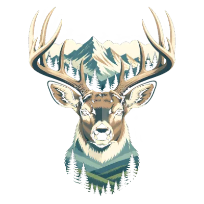 Majestic Deer Head Mountain Forest Silhouette
