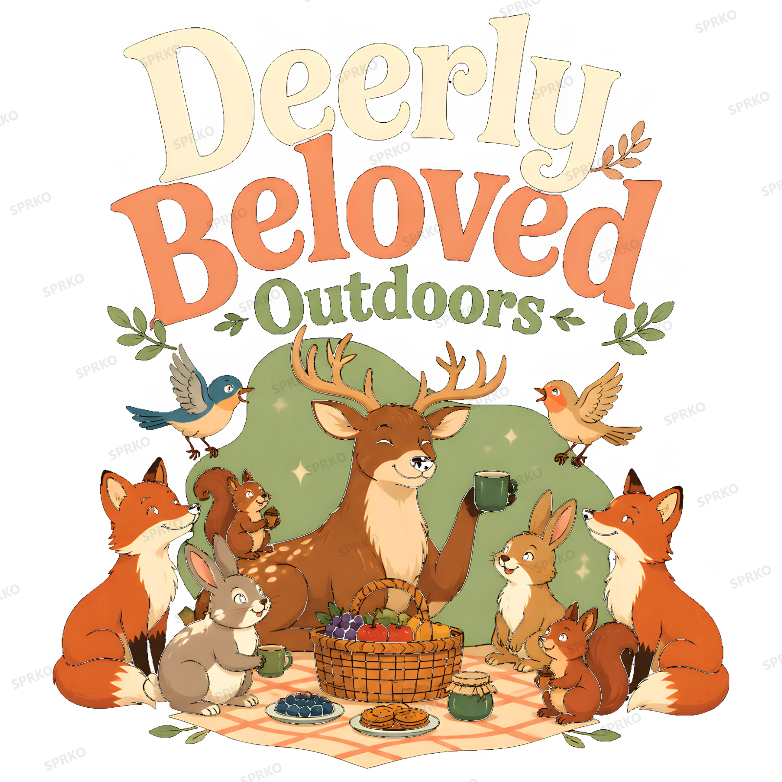 Deerly Beloved Outdoors Forest Friends Picnic Design design preview wrapped on a mug