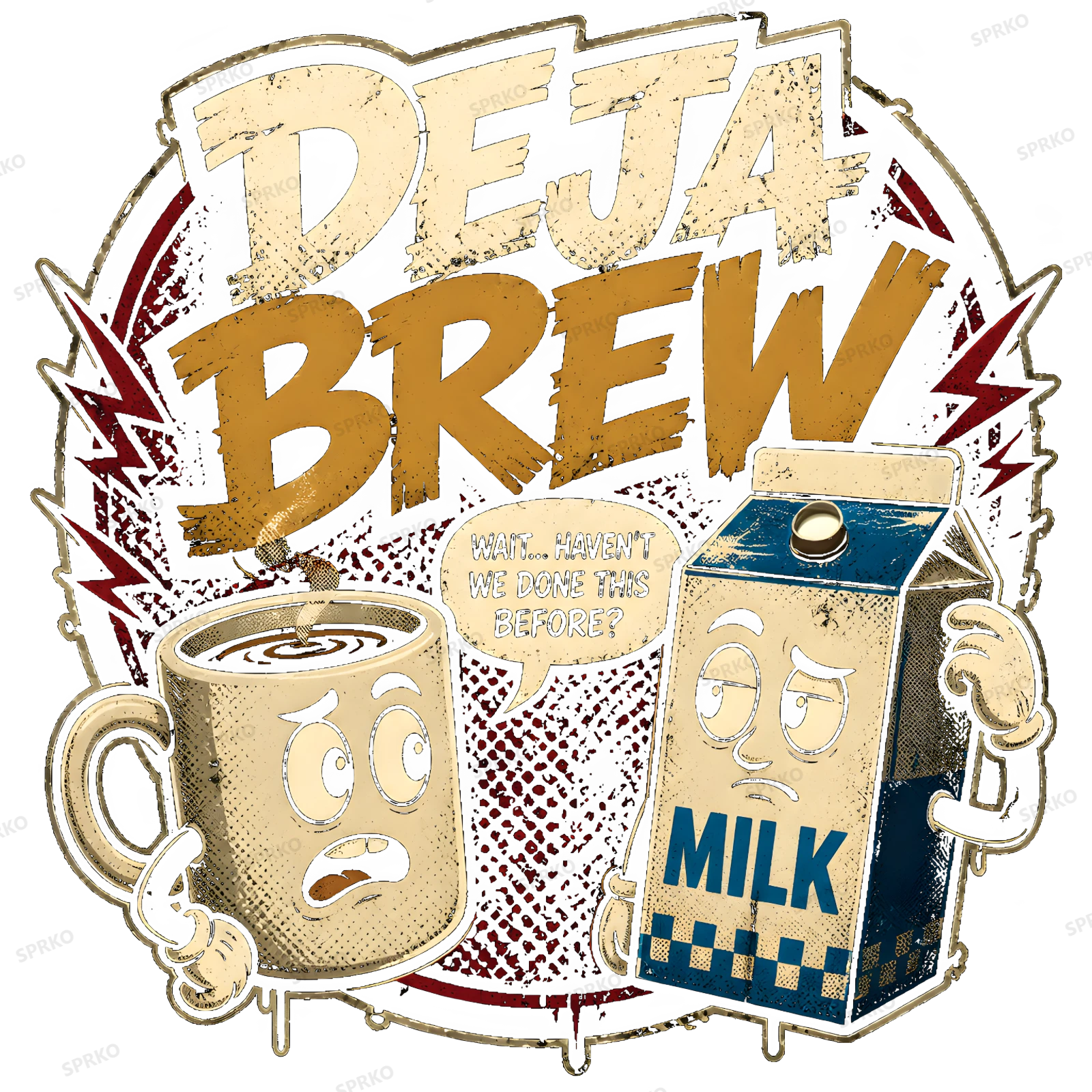 Deja Brew Coffee and Milk Carton Humor design preview wrapped on a mug