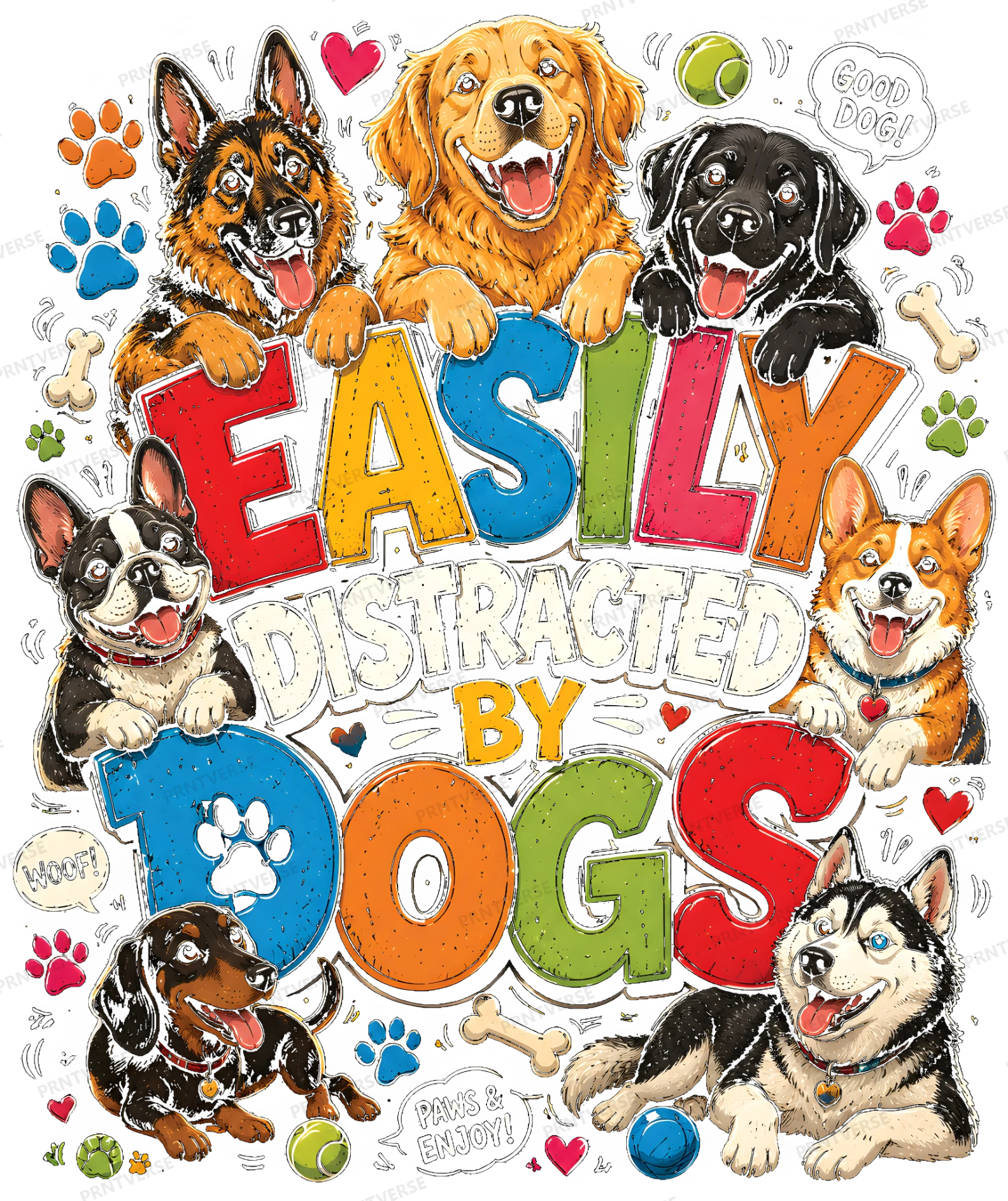 Easily Distracted By Dogs Colorful Breeds design preview wrapped on a mug