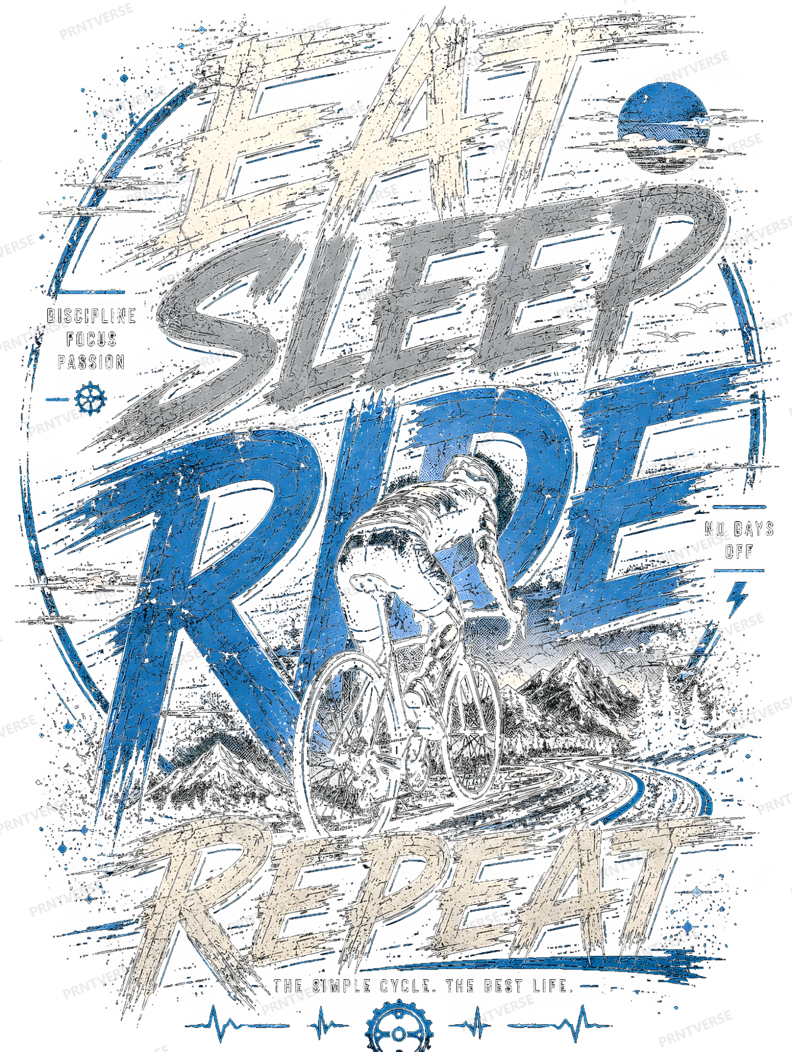 Eat Sleep Ride Repeat Distressed Cycling design preview wrapped on a mug