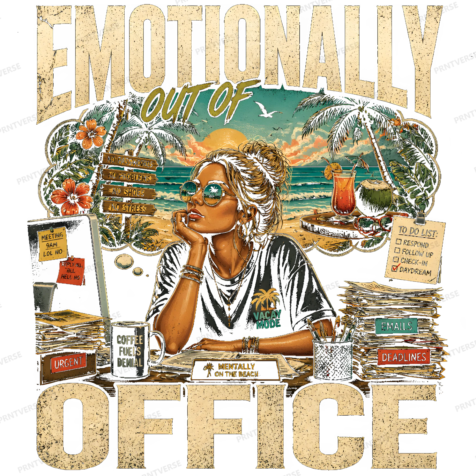 Emotionally Out Of Office Daydreaming Clerk design preview wrapped on a mug