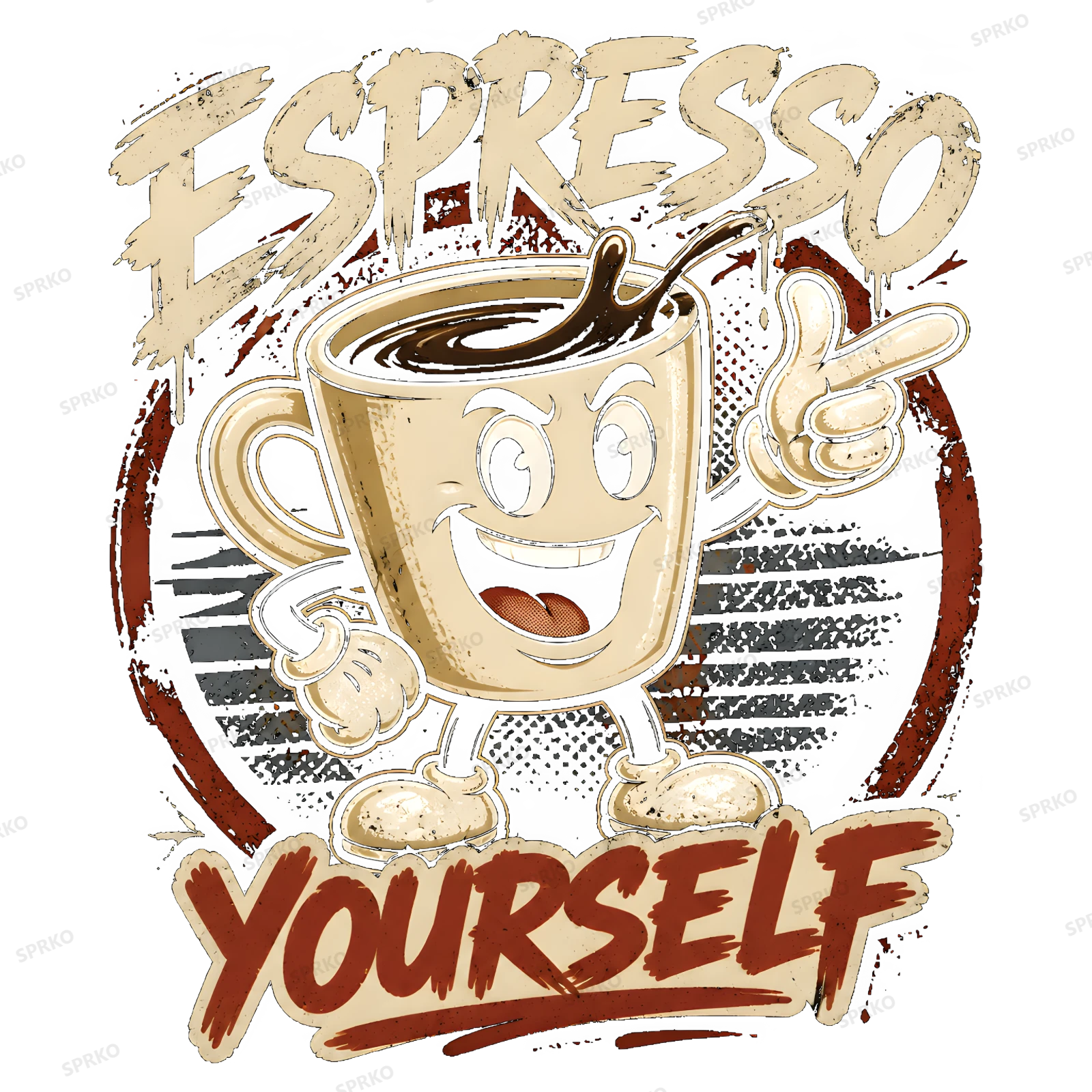 Espresso Yourself Cartoon Coffee Pun design preview wrapped on a mug