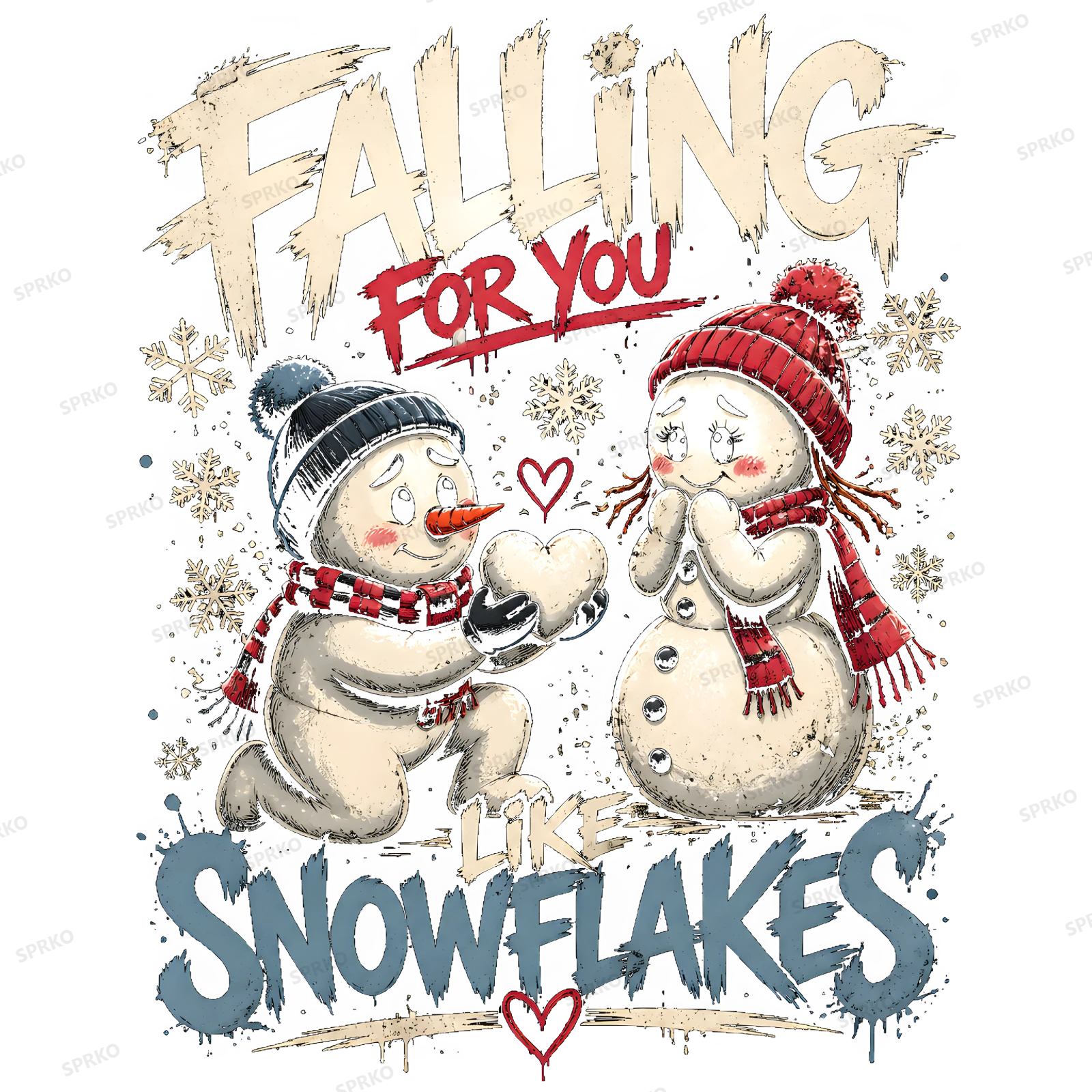 Falling For You Like Snowflakes Snowman Winter Romance design preview wrapped on a mug