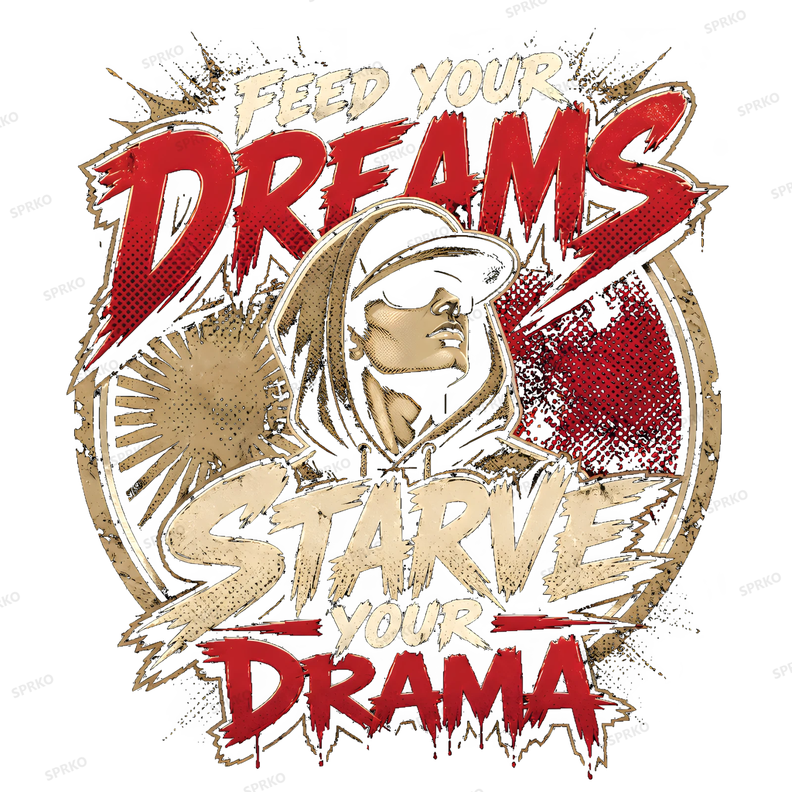 Feed Your Dreams Starve Your Drama Urban Motivational Design design preview wrapped on a mug