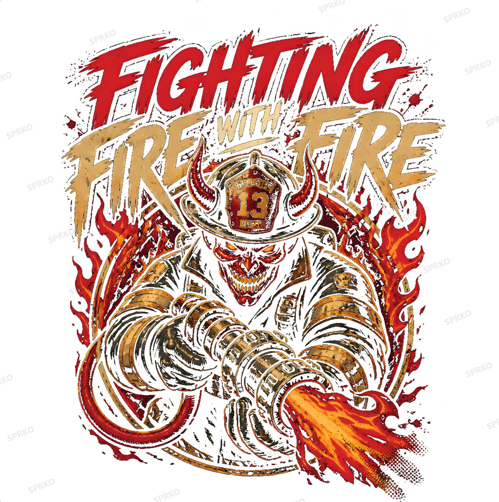 Fighting Fire With Fire Hellfire Demon Firefighter Design design preview wrapped on a mug