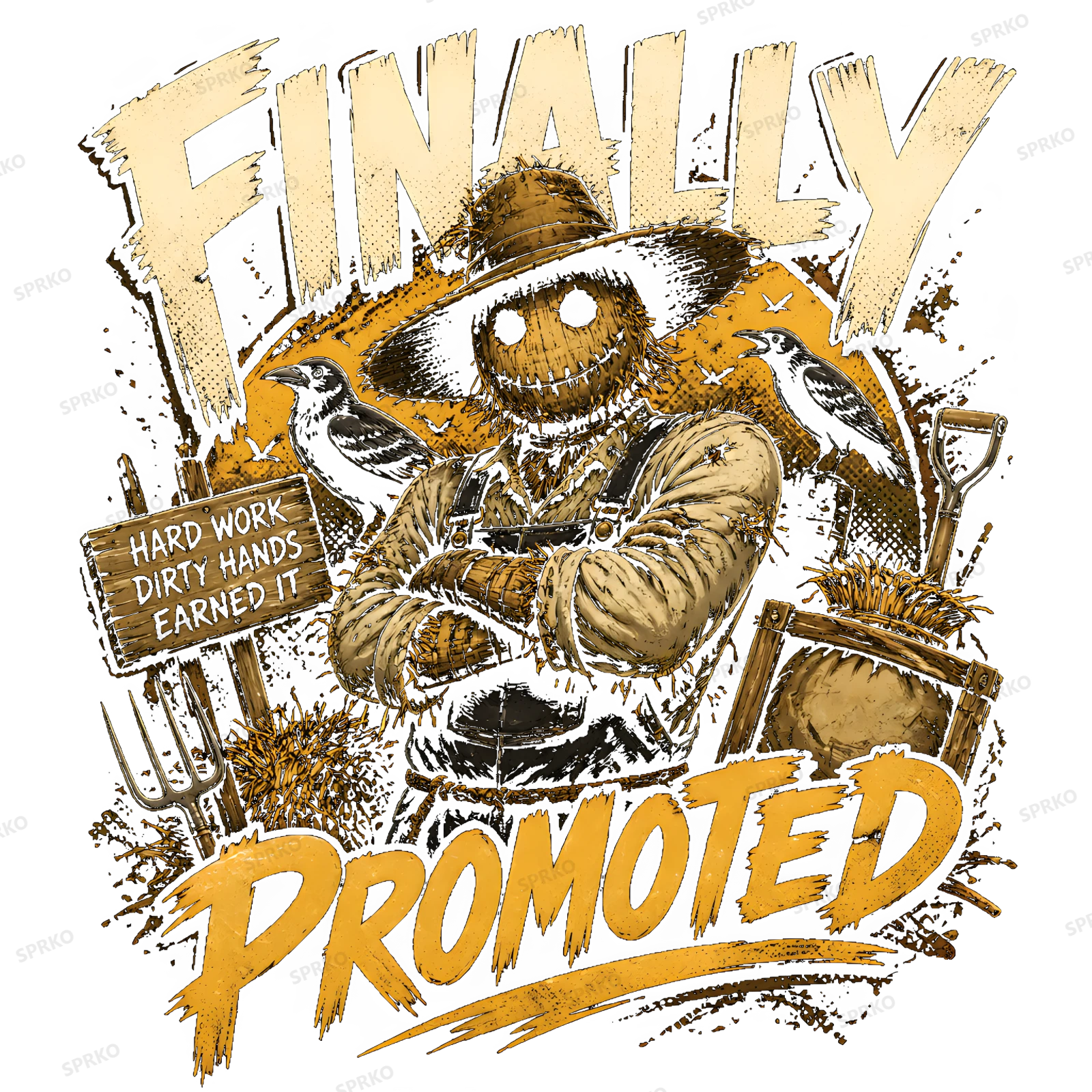 Finally Promoted Hard Work Scarecrow design preview wrapped on a mug