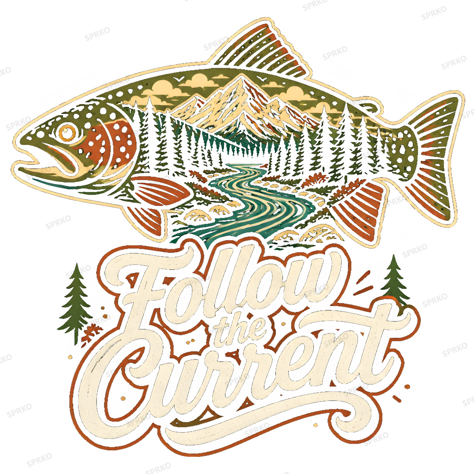 Follow The Current Fly Fishing Design design preview wrapped on a mug