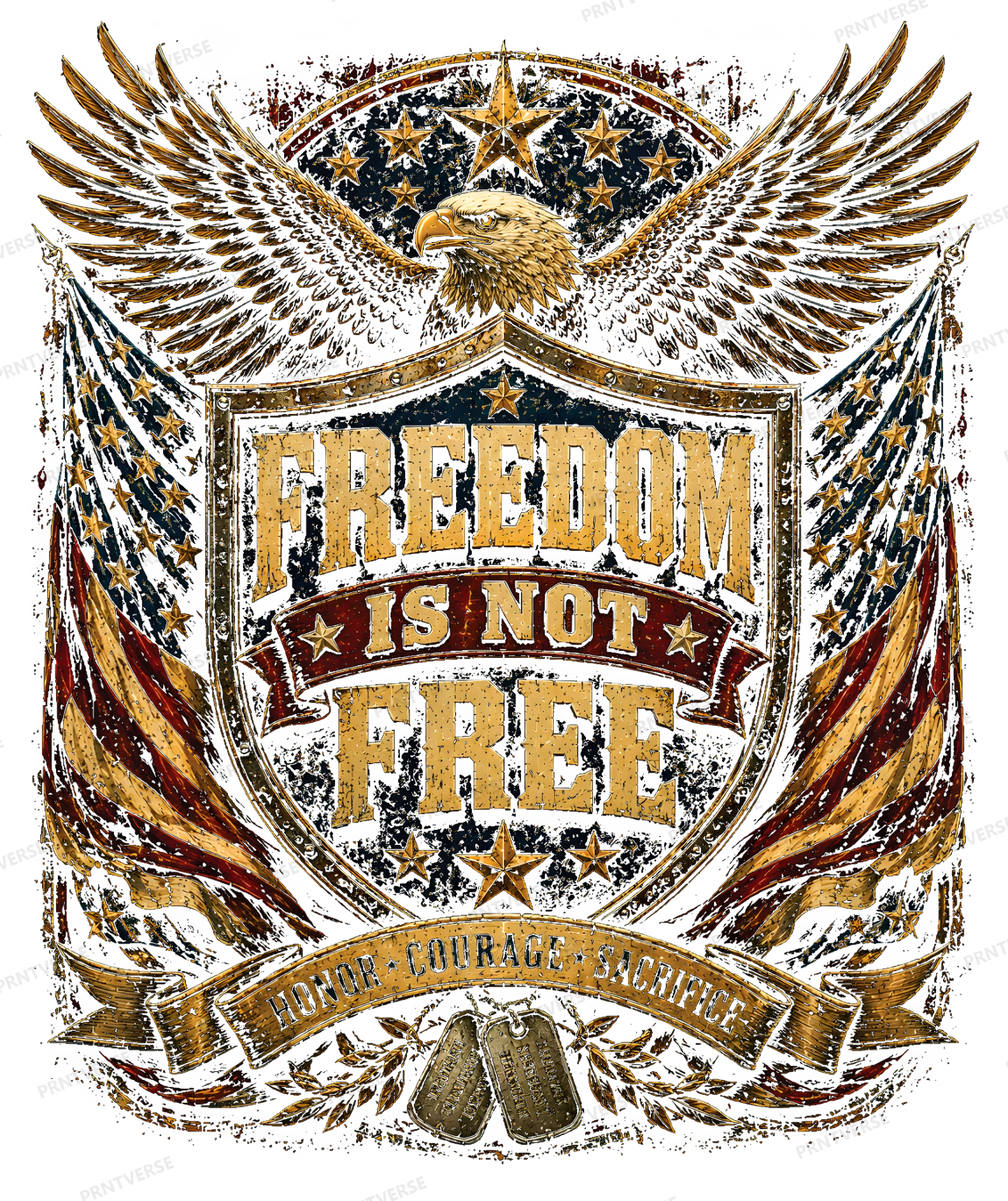 Freedom Is Not Free Distressed Patriotic Eagle Shield Art design preview wrapped on a mug