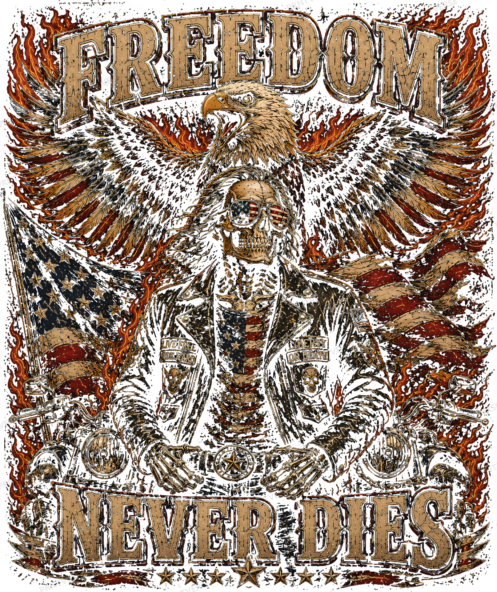 Freedom Never Dies Patriotic Biker Skeleton design preview wrapped on a mug