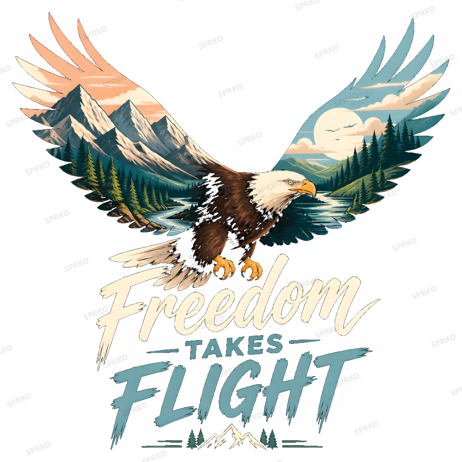 Freedom Takes Flight Bald Eagle Mountain Landscape design preview wrapped on a mug