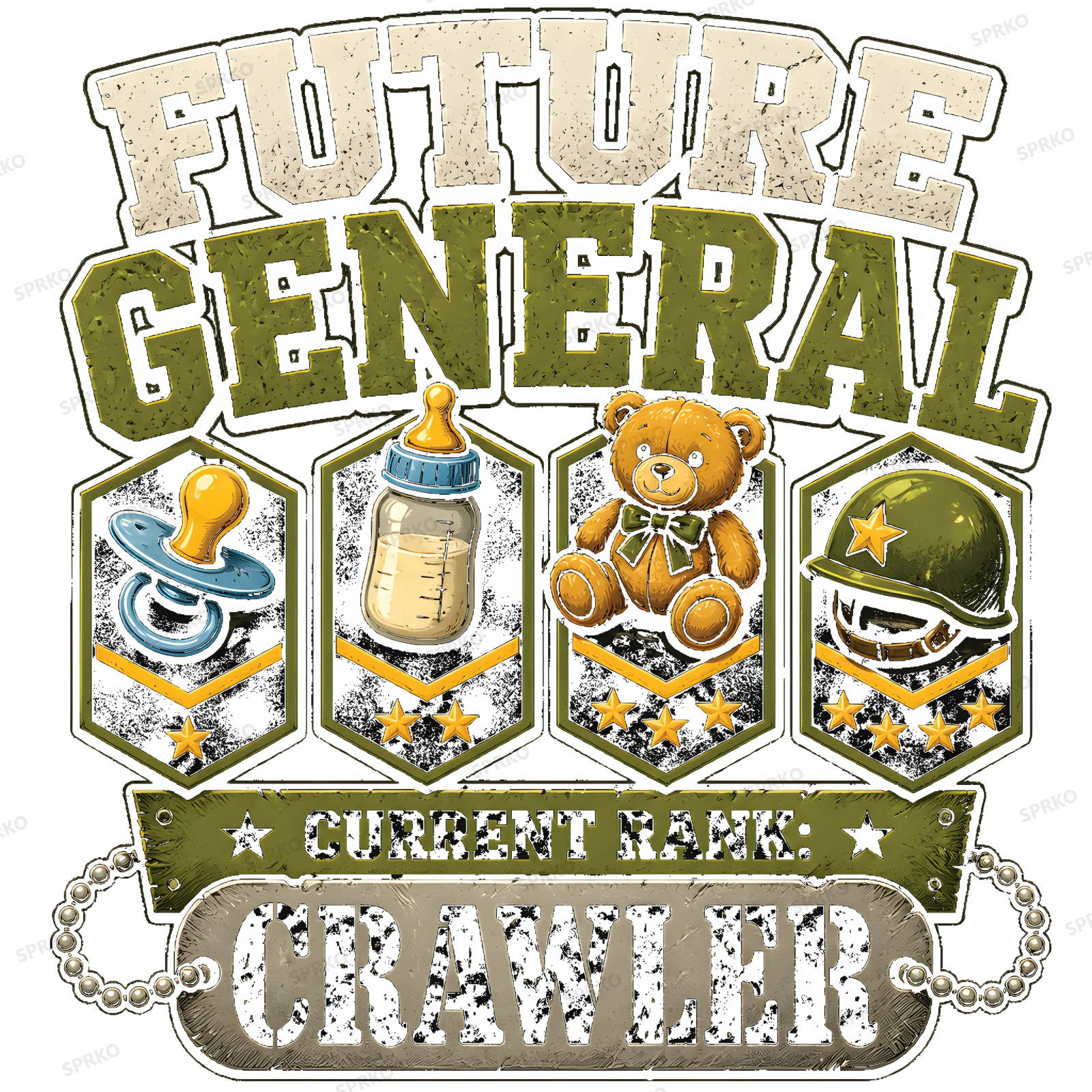 Future General Current Rank Crawler Baby Milestones design preview wrapped on a mug