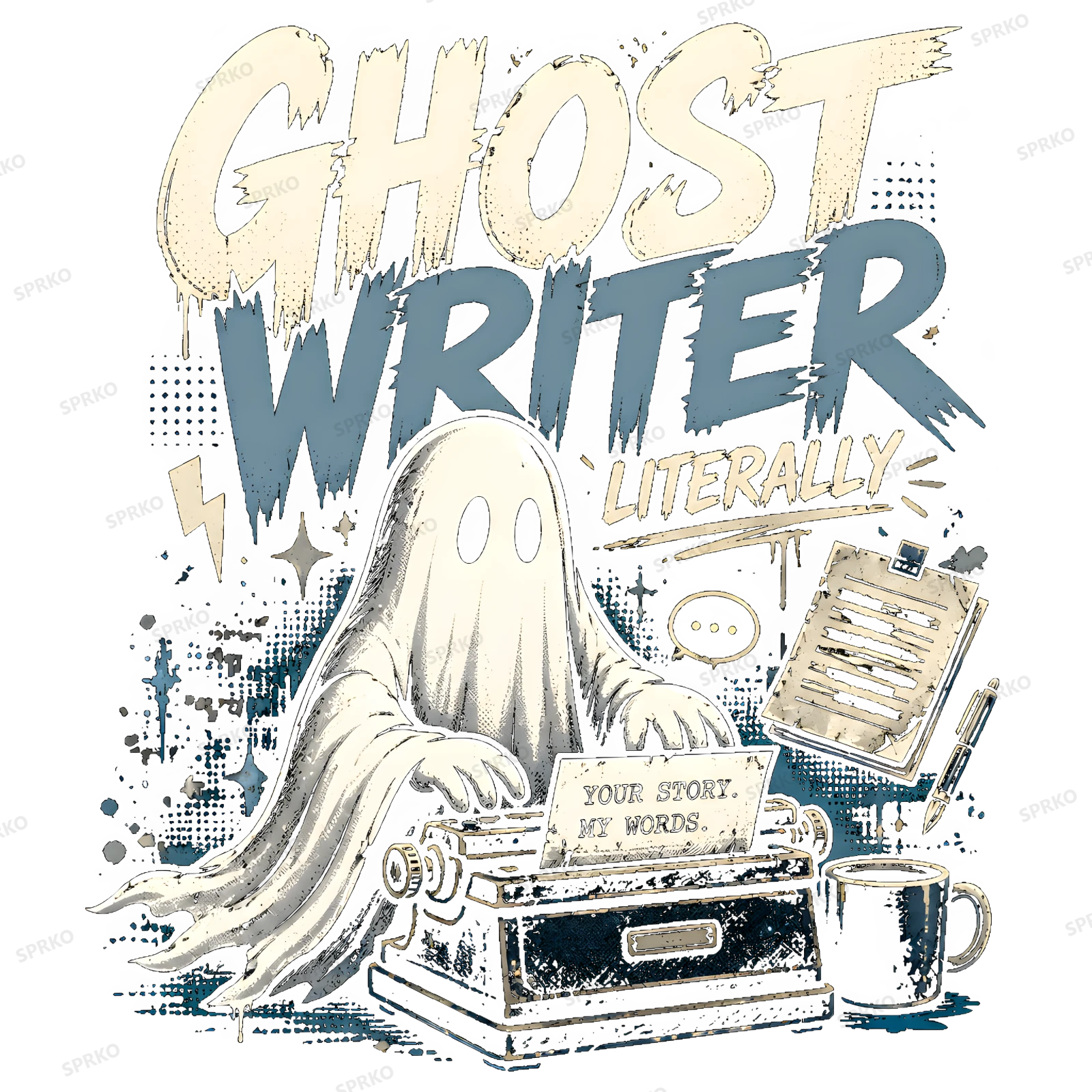 Ghost Writer Literally Pun Design design preview wrapped on a mug