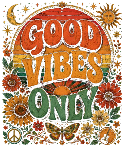 Good Vibes Only Retro Celestial Floral Art