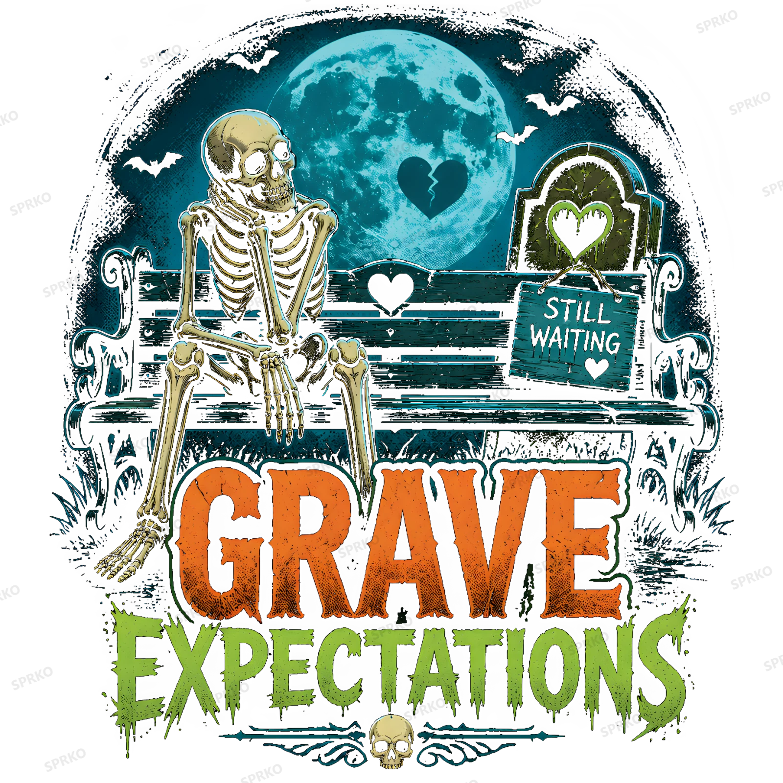Grave Expectations Skeleton Waiting design preview wrapped on a mug