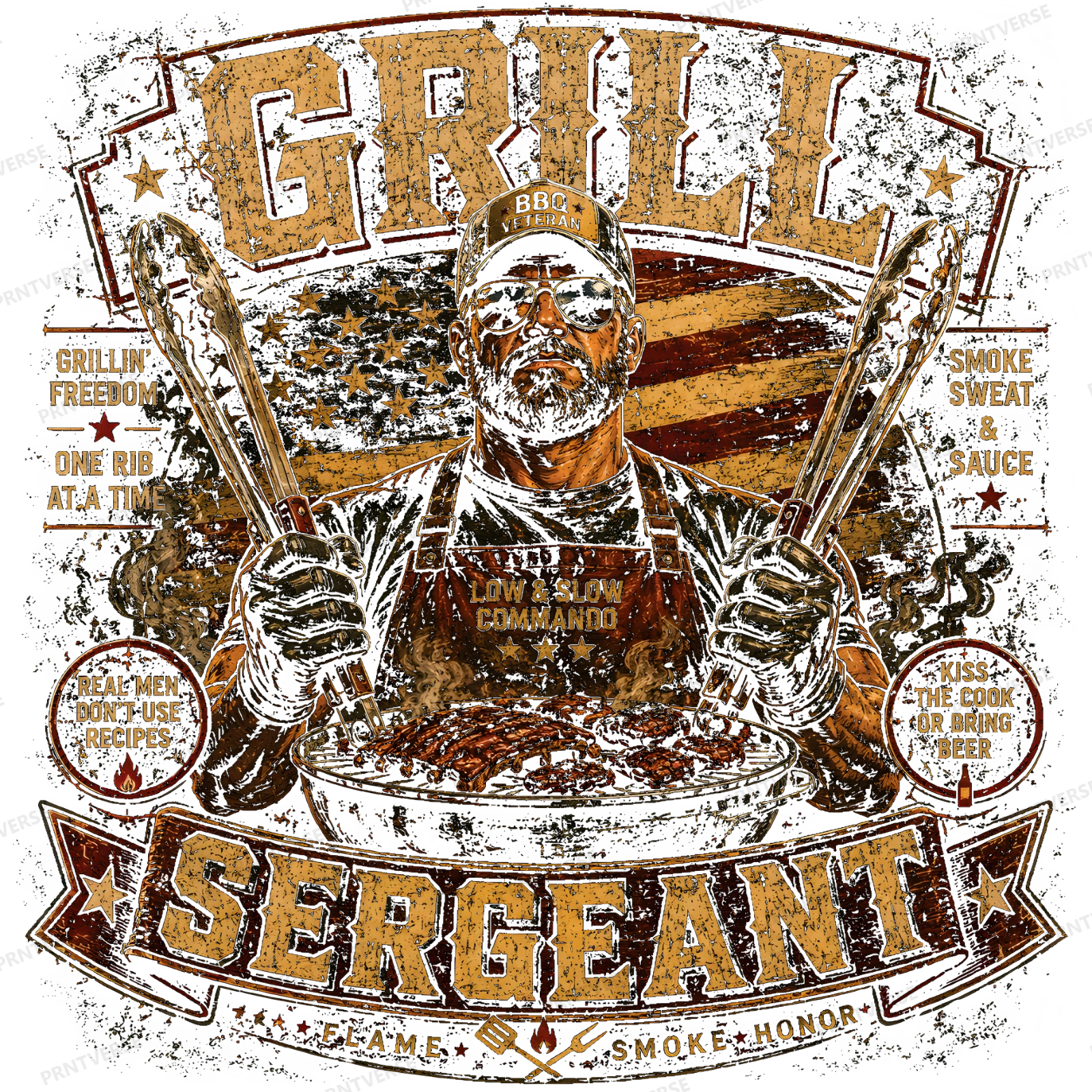 Grill Sergeant BBQ Veteran Distressed Design design preview wrapped on a mug