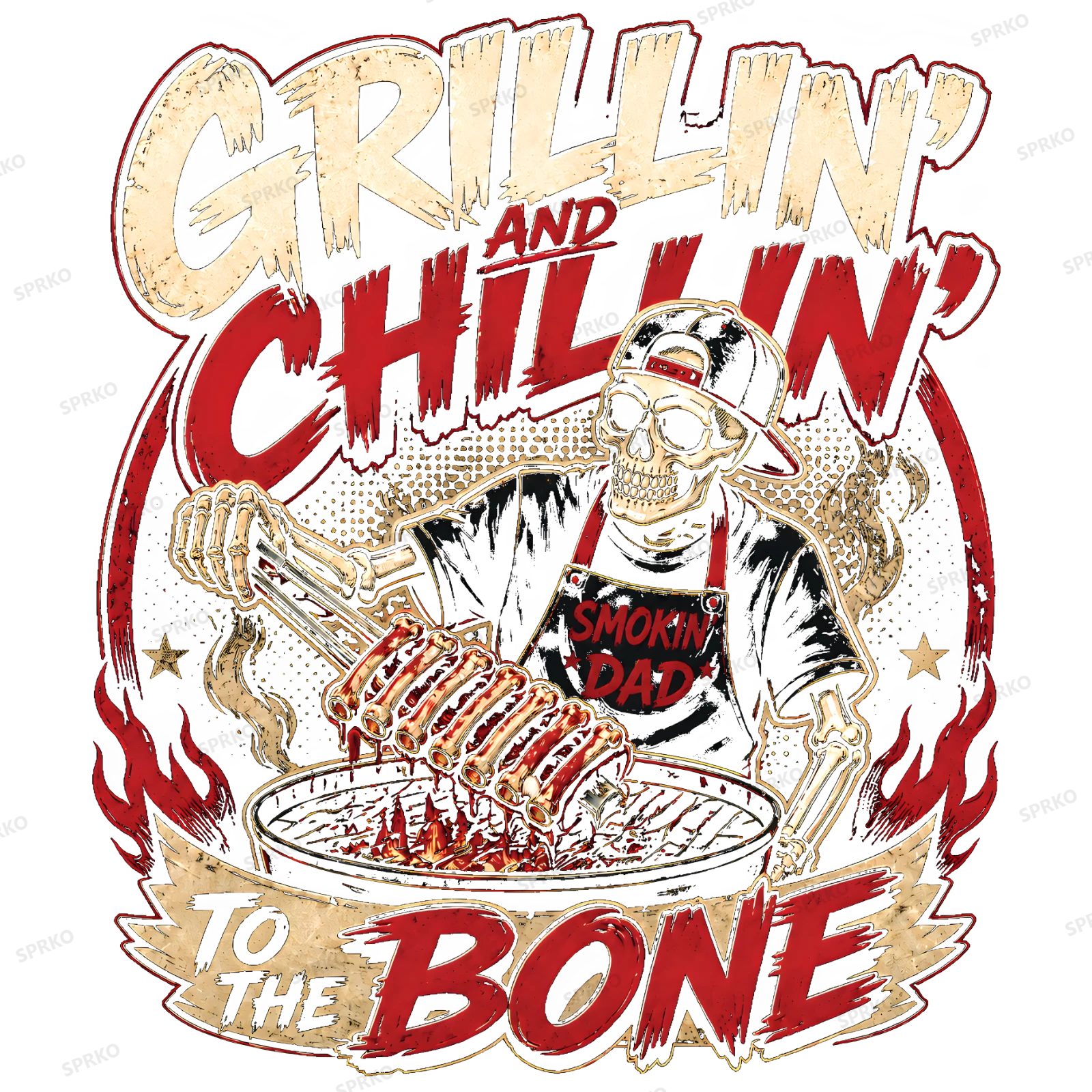 Grillin' and Chillin' To The Bone Skeleton BBQ design preview wrapped on a mug